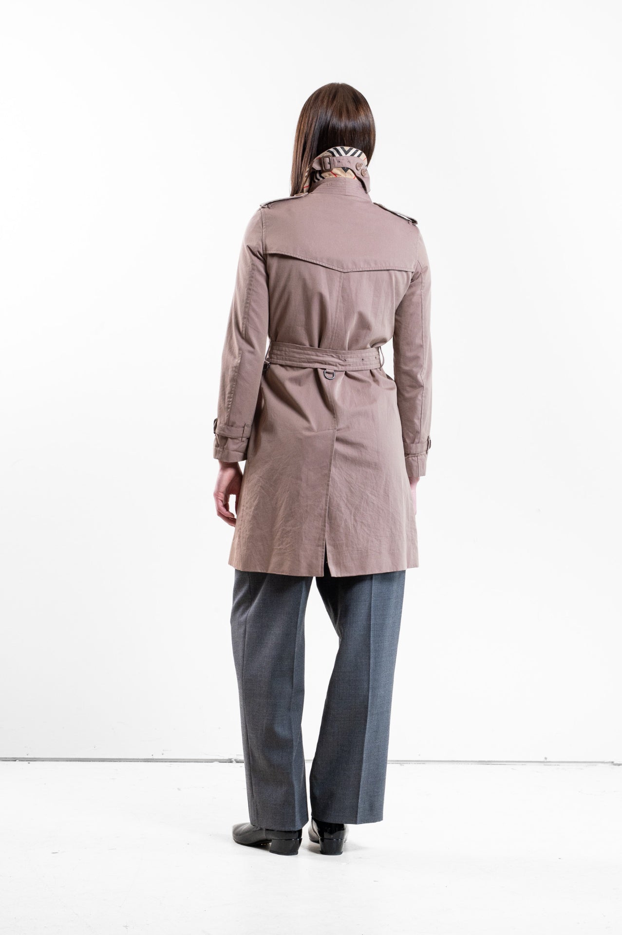 Dusty Rose Double-Breasted Gabardine Trench Coat