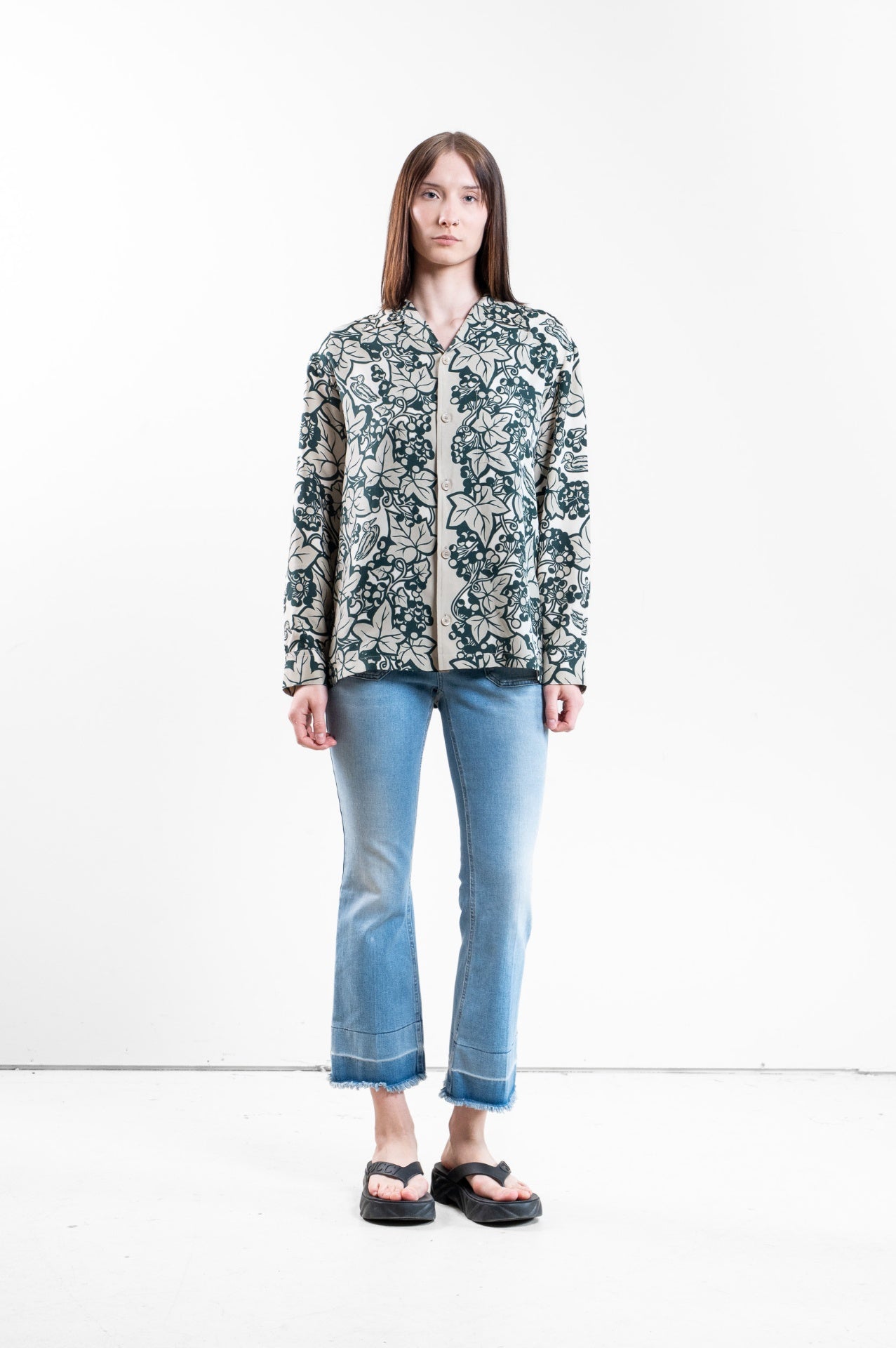 Green Ivy Print Silk Blouse