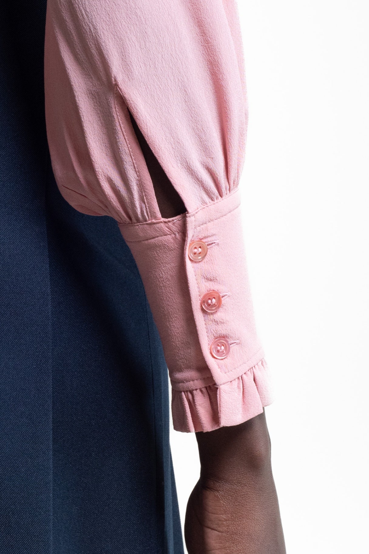 Pink Ruffle Neck Button-Up Blouse