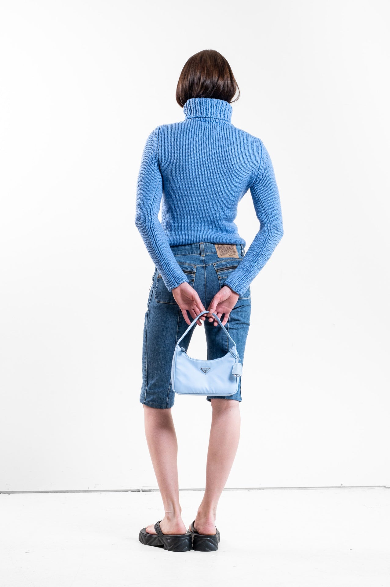 Vintage Light Blue Cashmere Turtleneck Chunky Sweater