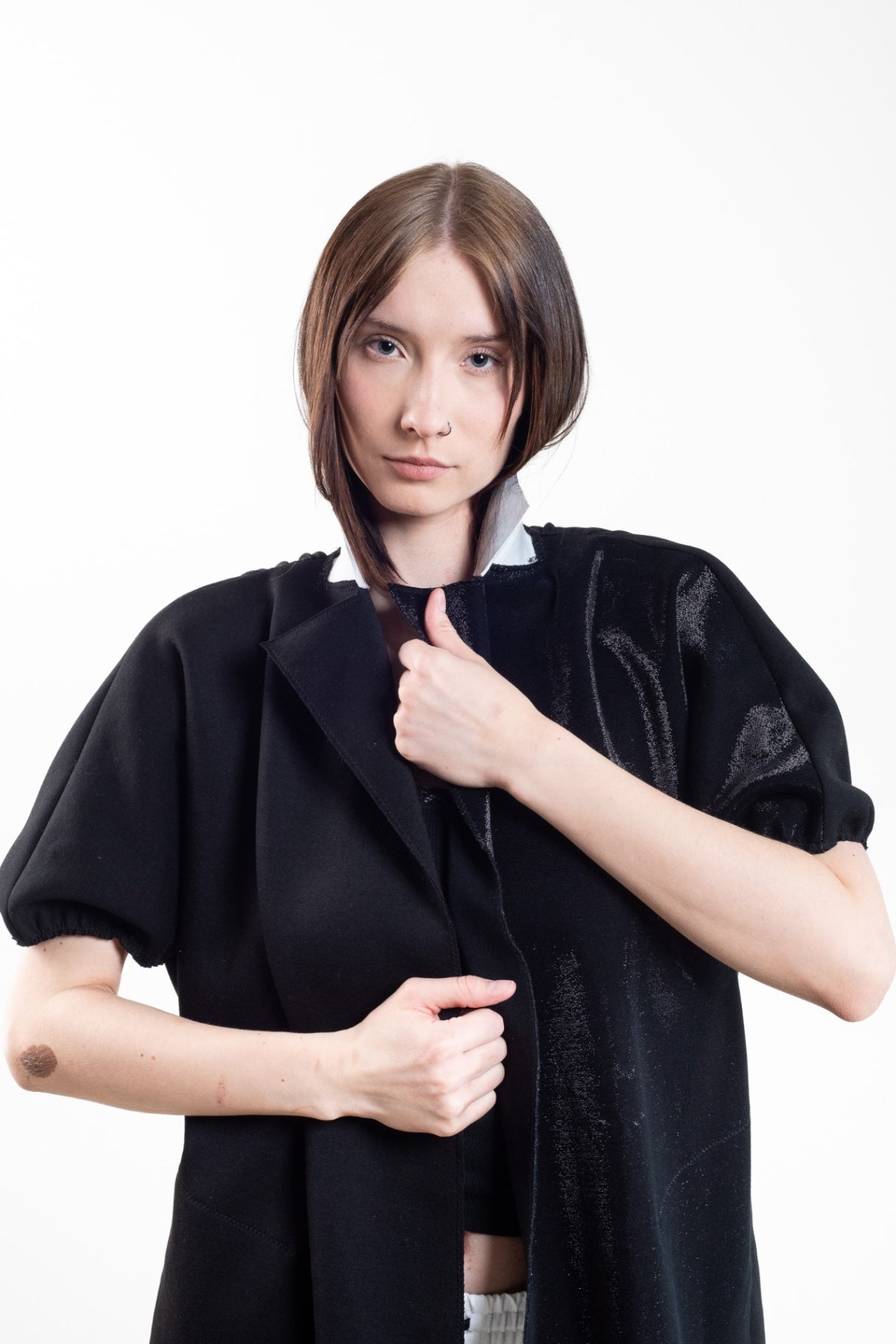 Black and White Short Sleeve Overcoat