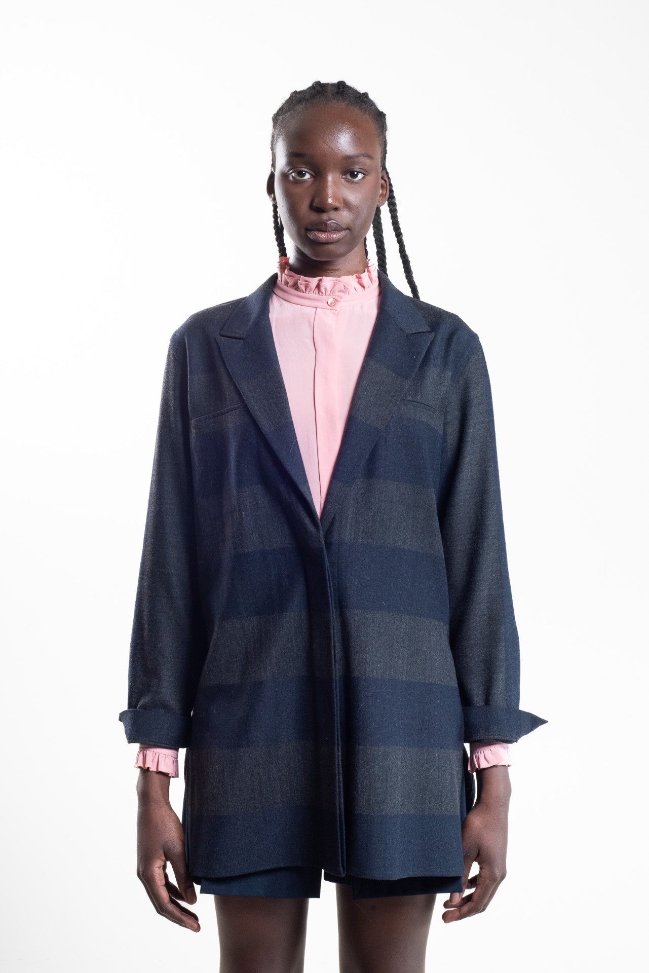 Dark Gray Striped Wool Blazer