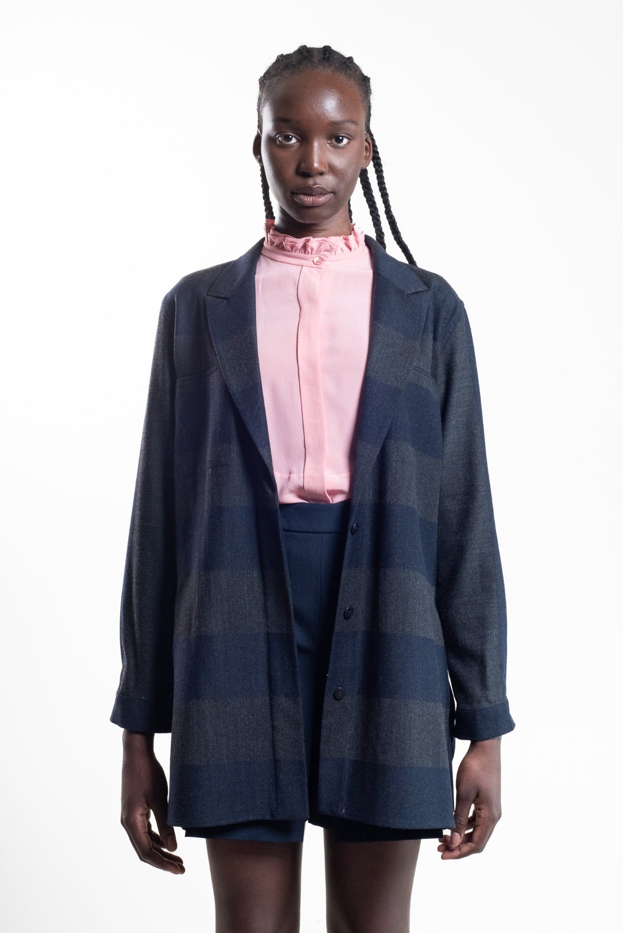 Dark Gray Striped Wool Blazer