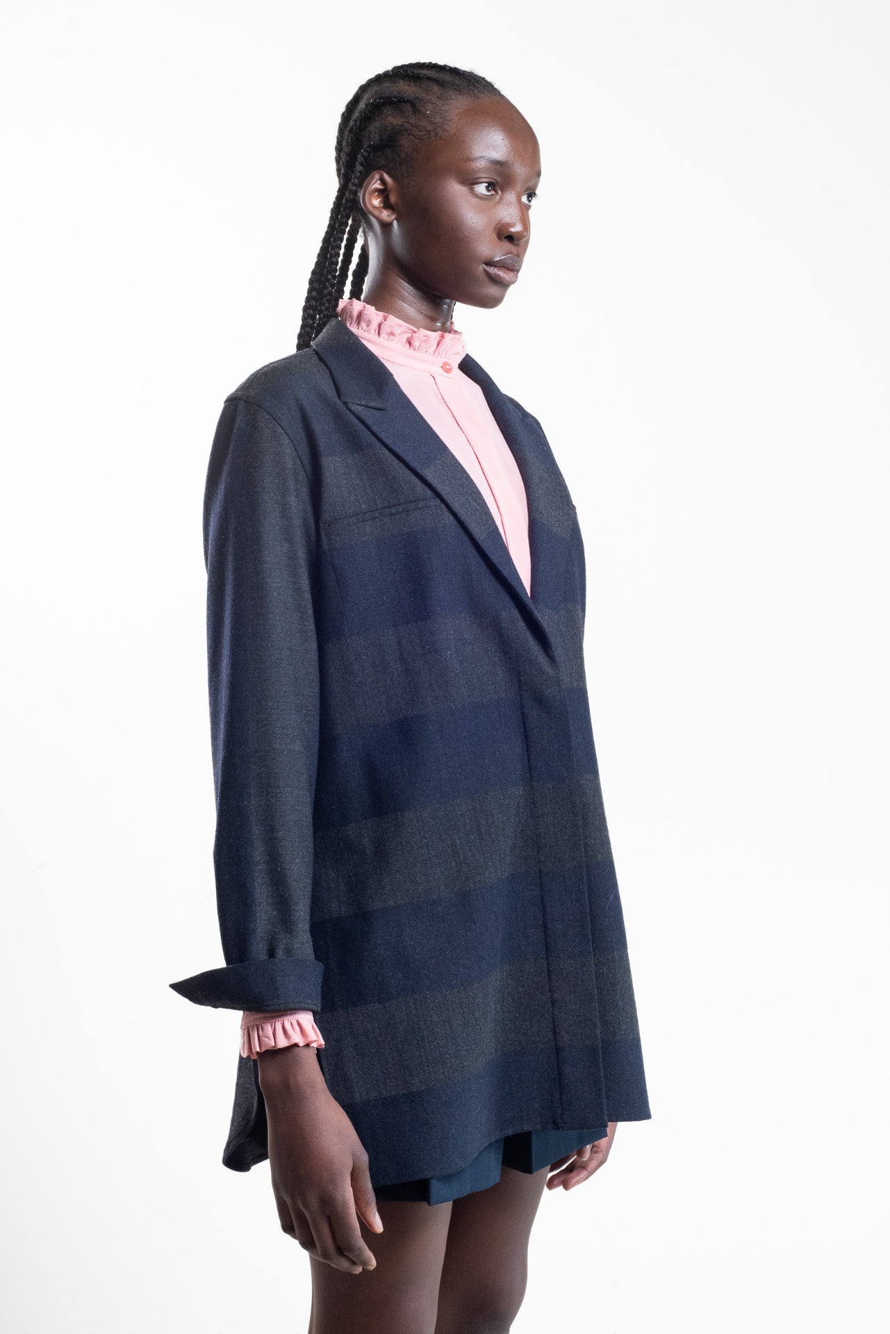 Dark Gray Striped Wool Blazer