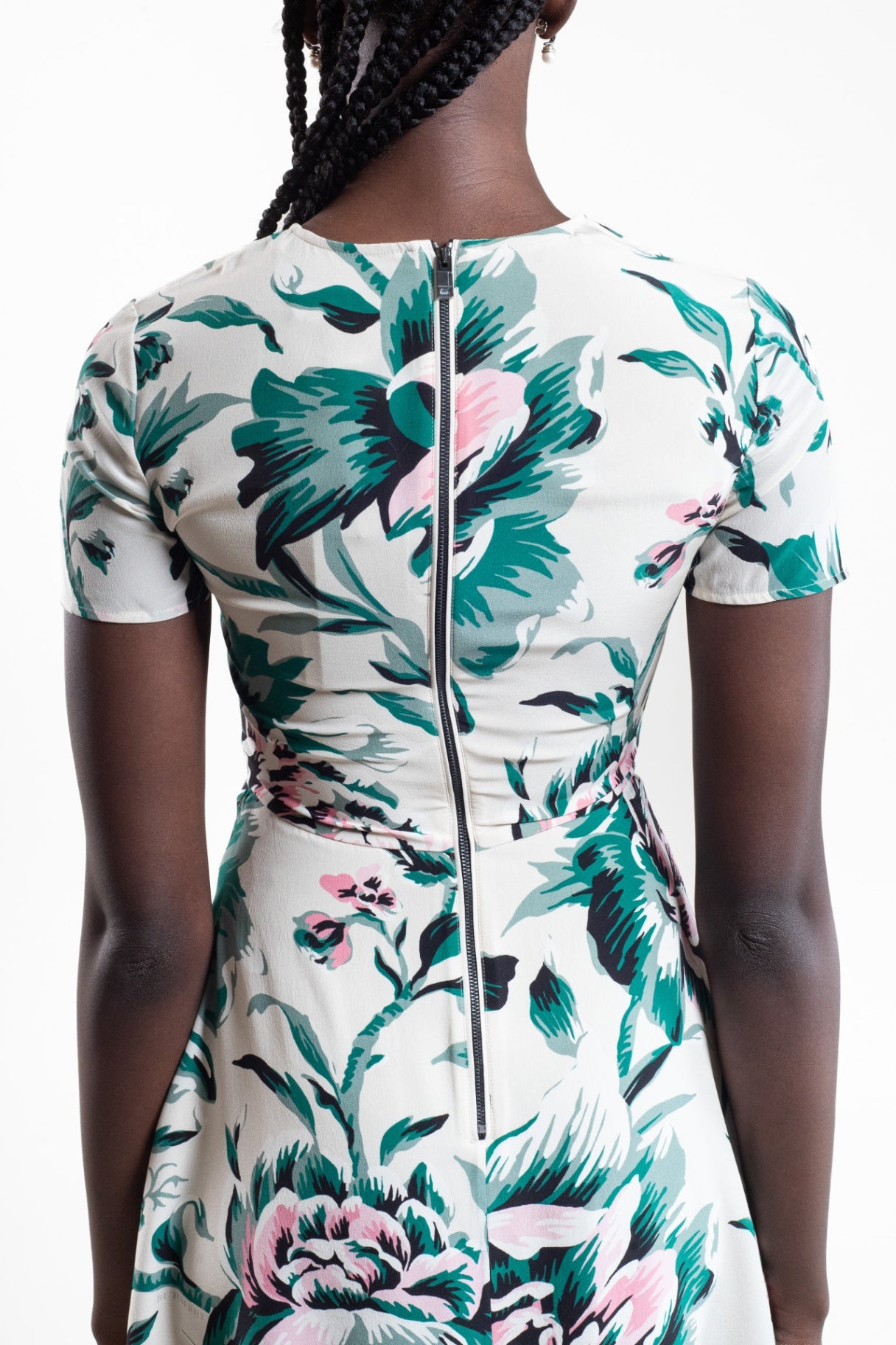 Peony Rose Print Silk A-line Dress chdup