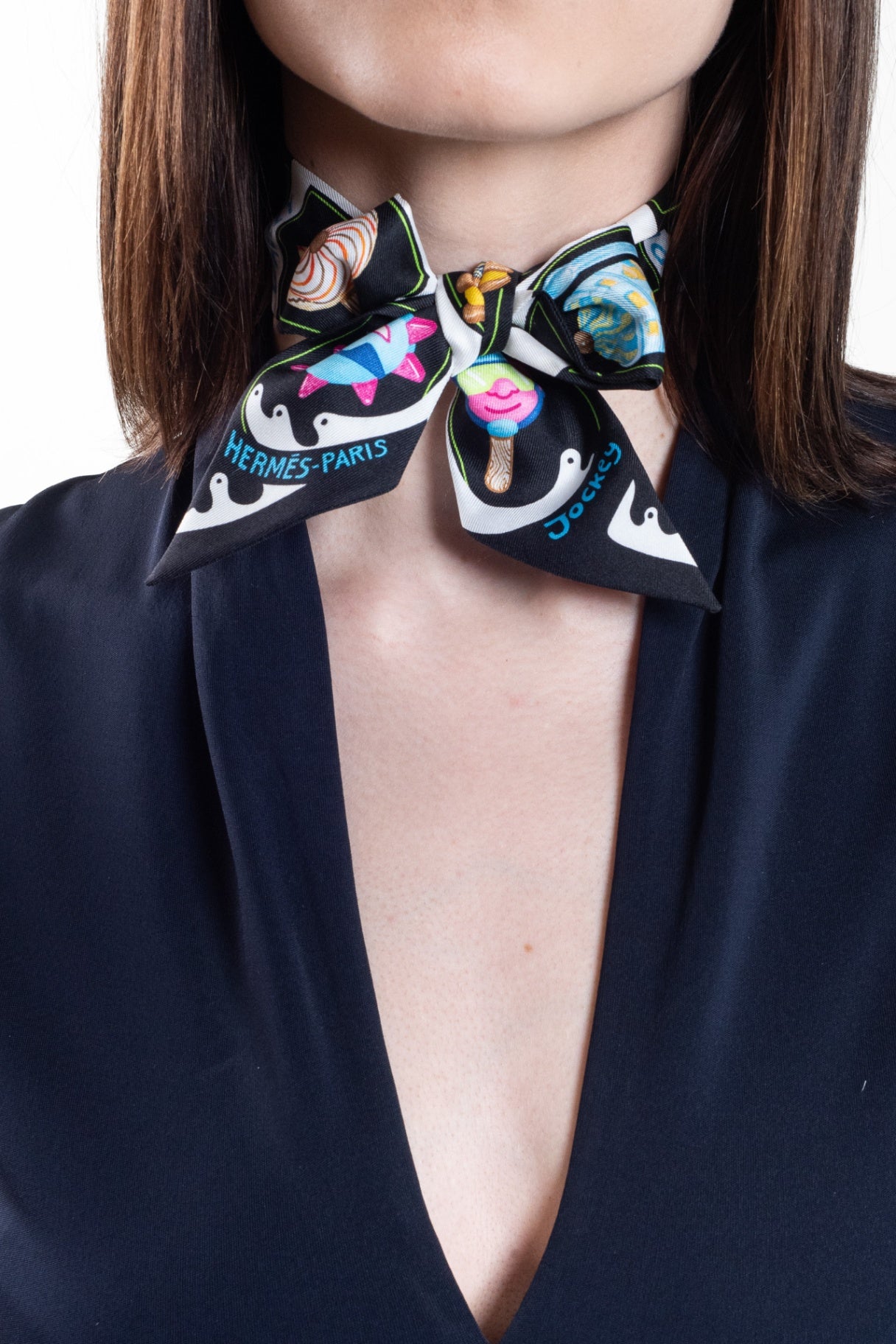 Black Multi Funny Ice Cream Twilly Scarf