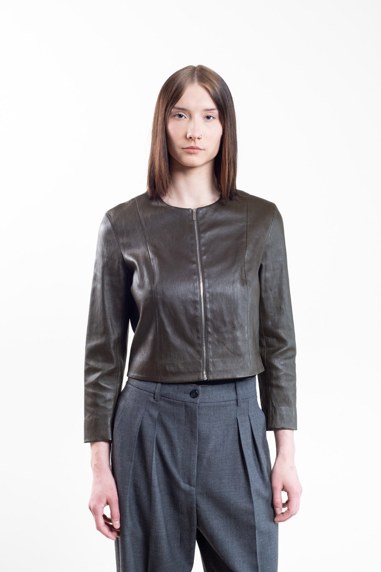 Olive Green Fitted Leather Jacket