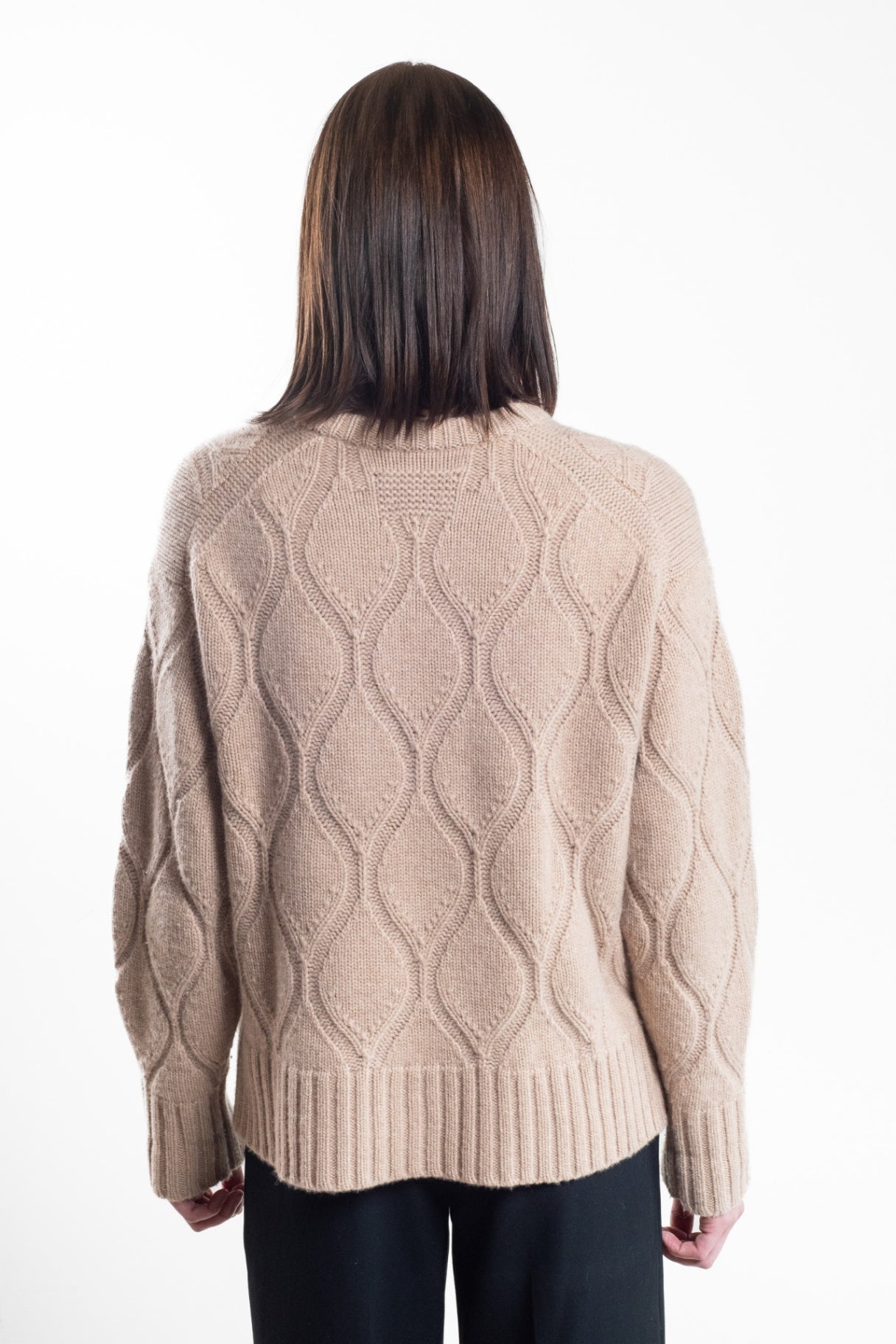 Camel Cozy Crew Wavy Cashmere Sweater