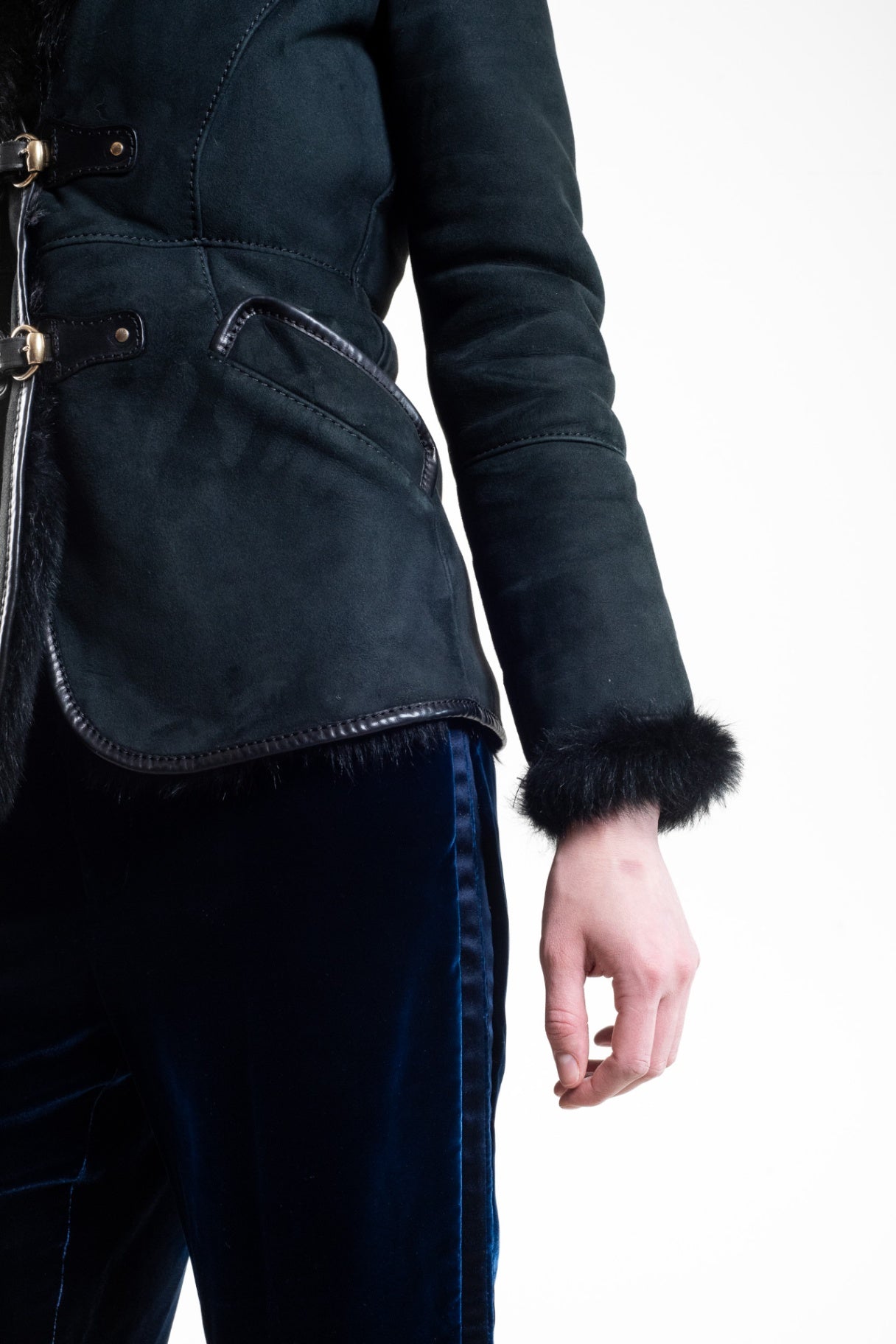 Vintage Black Fur Buckle Jacket