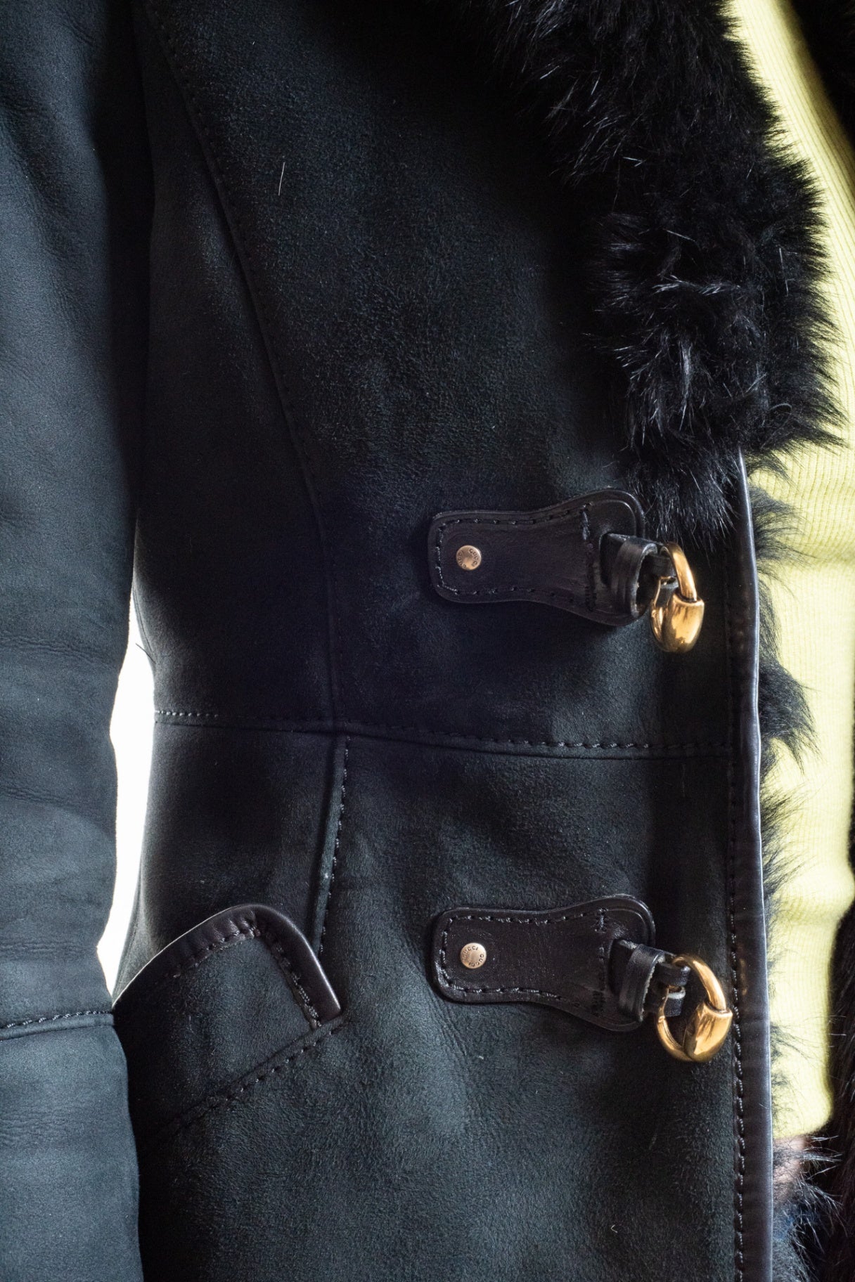 Vintage Black Fur Buckle Jacket