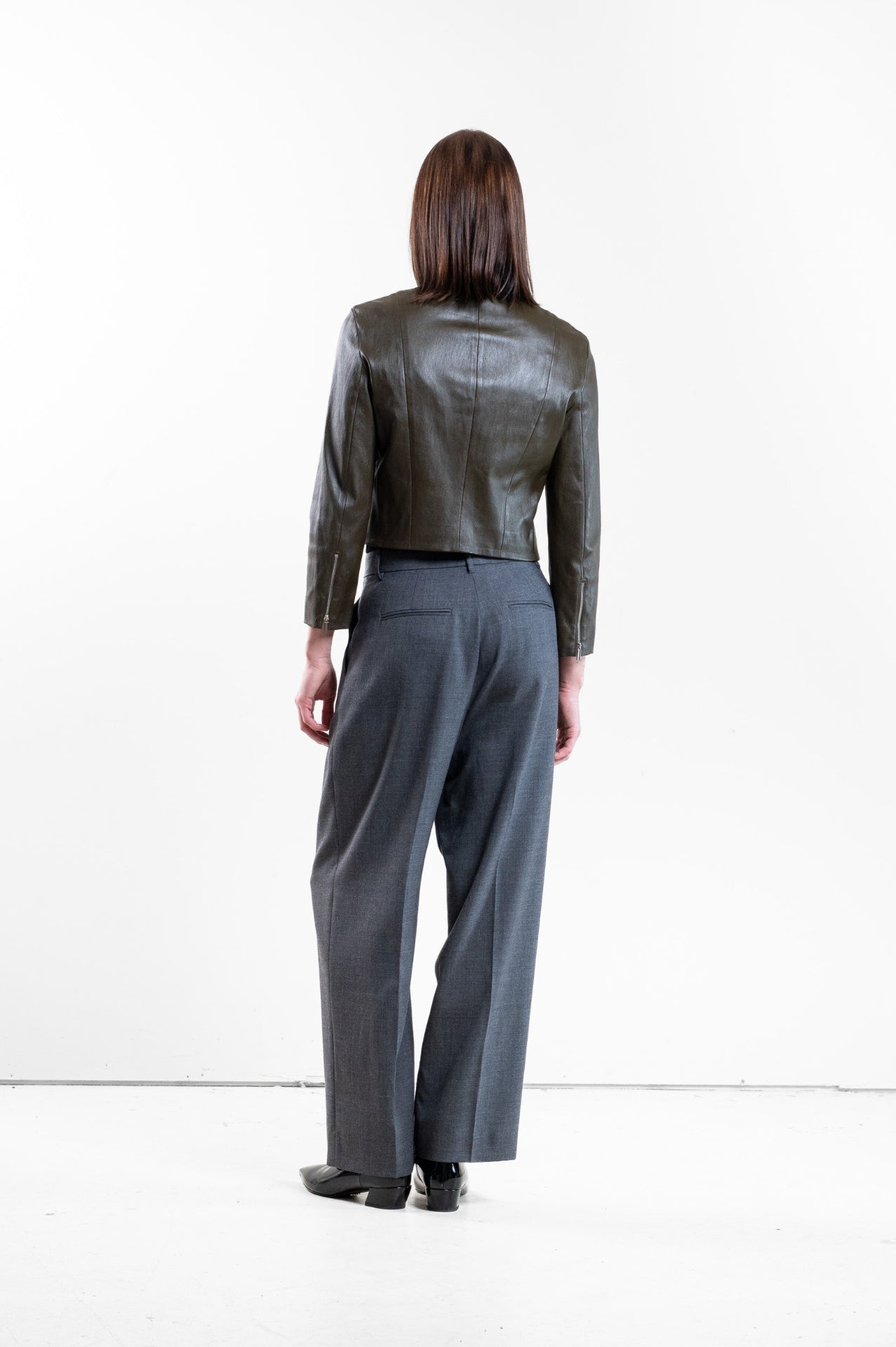 Olive Green Fitted Leather Jacket