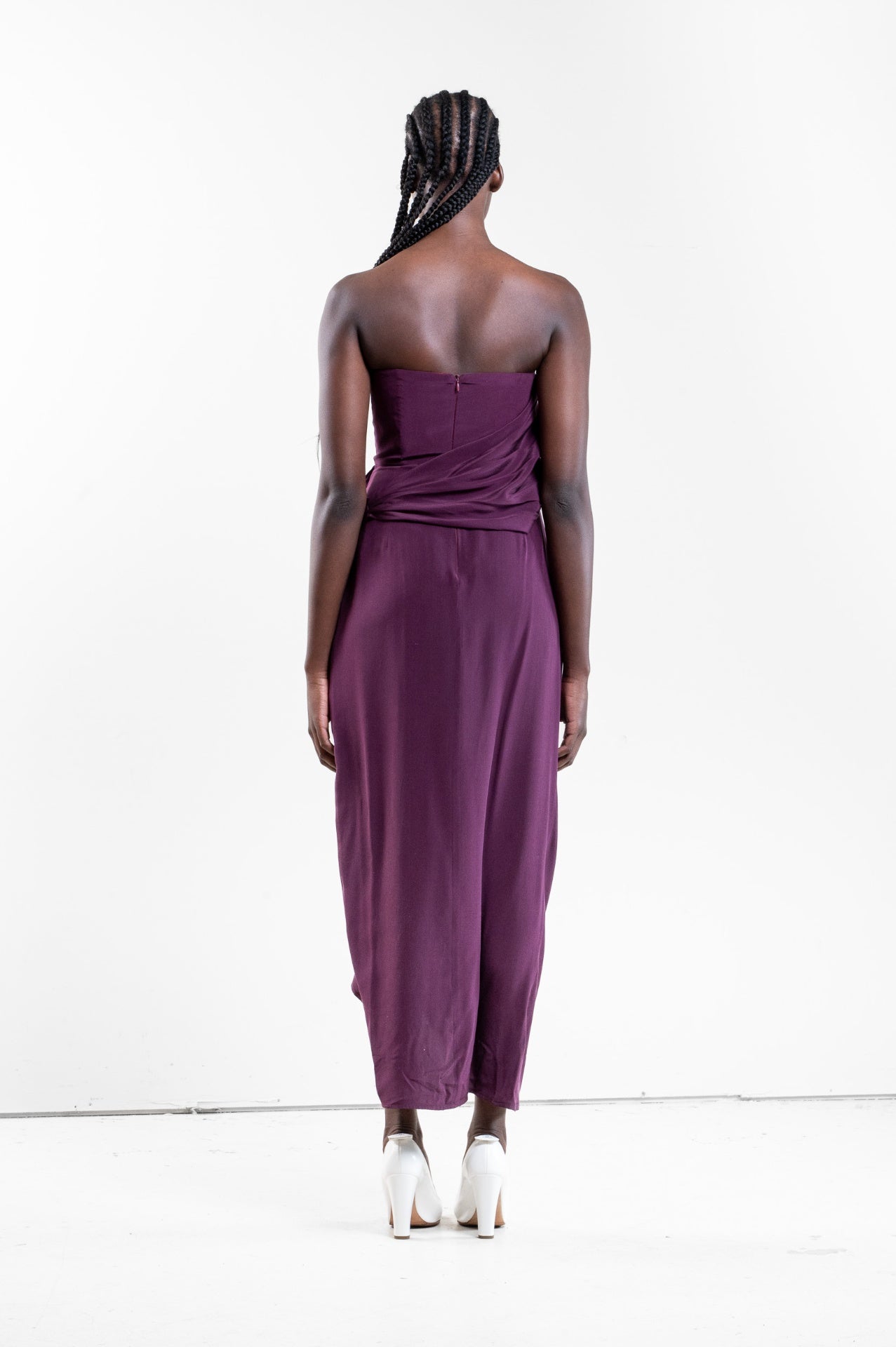 Burgundy One Shoulder Silk Dress
