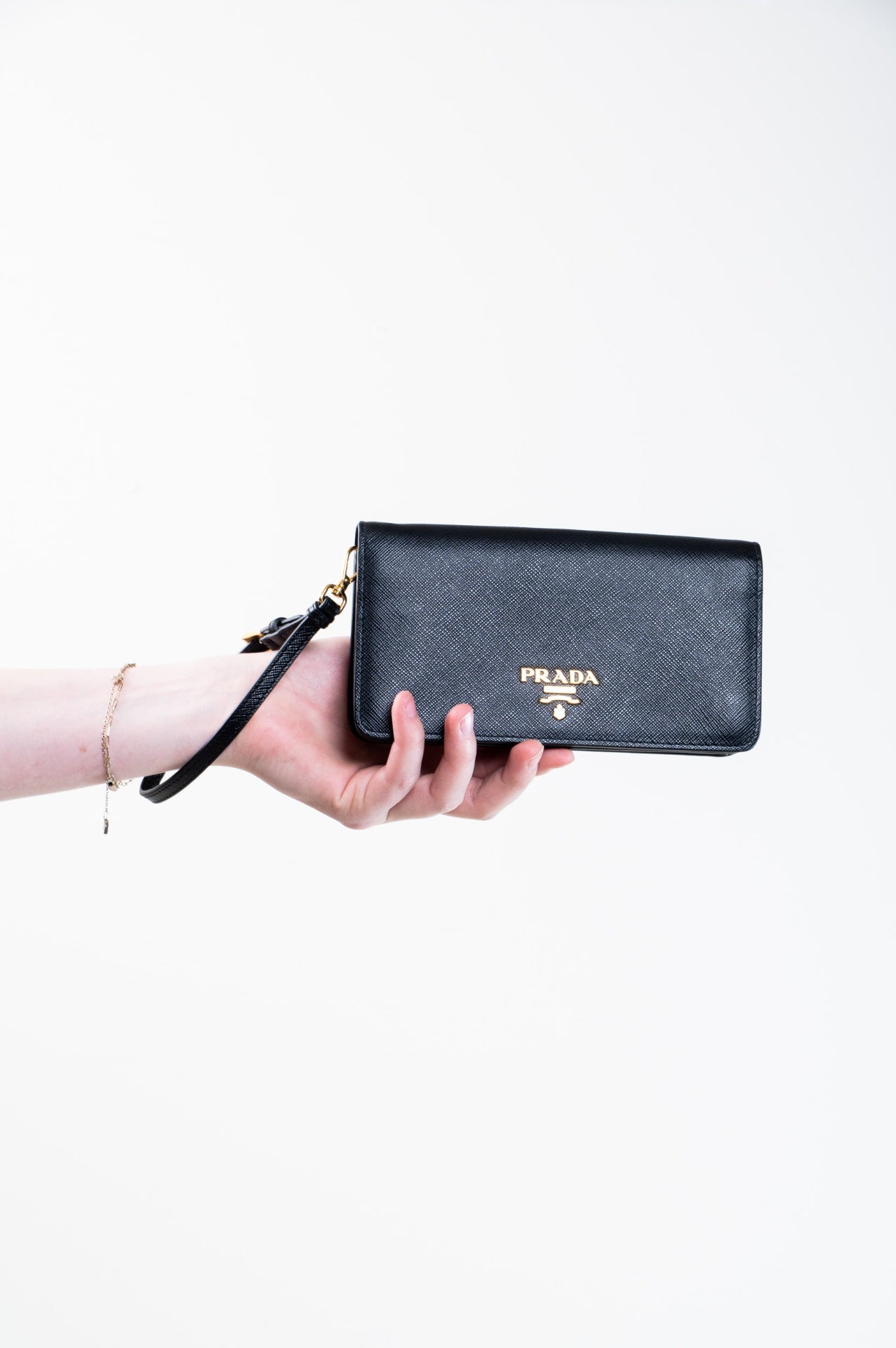 Black Saffiano Wallet on Chain Crossbody Bag