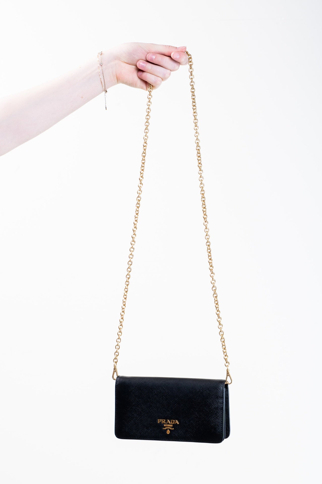 Black Saffiano Wallet on Chain Crossbody Bag