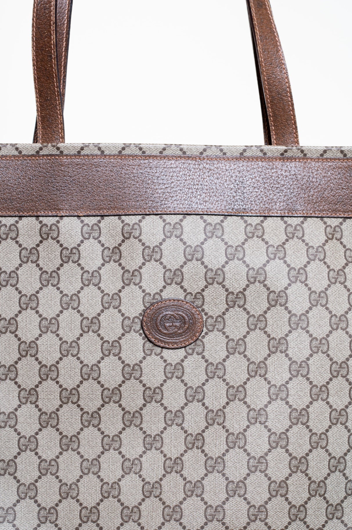 Vintage GG Printed Canvas Leather Shoulder Tote Bag