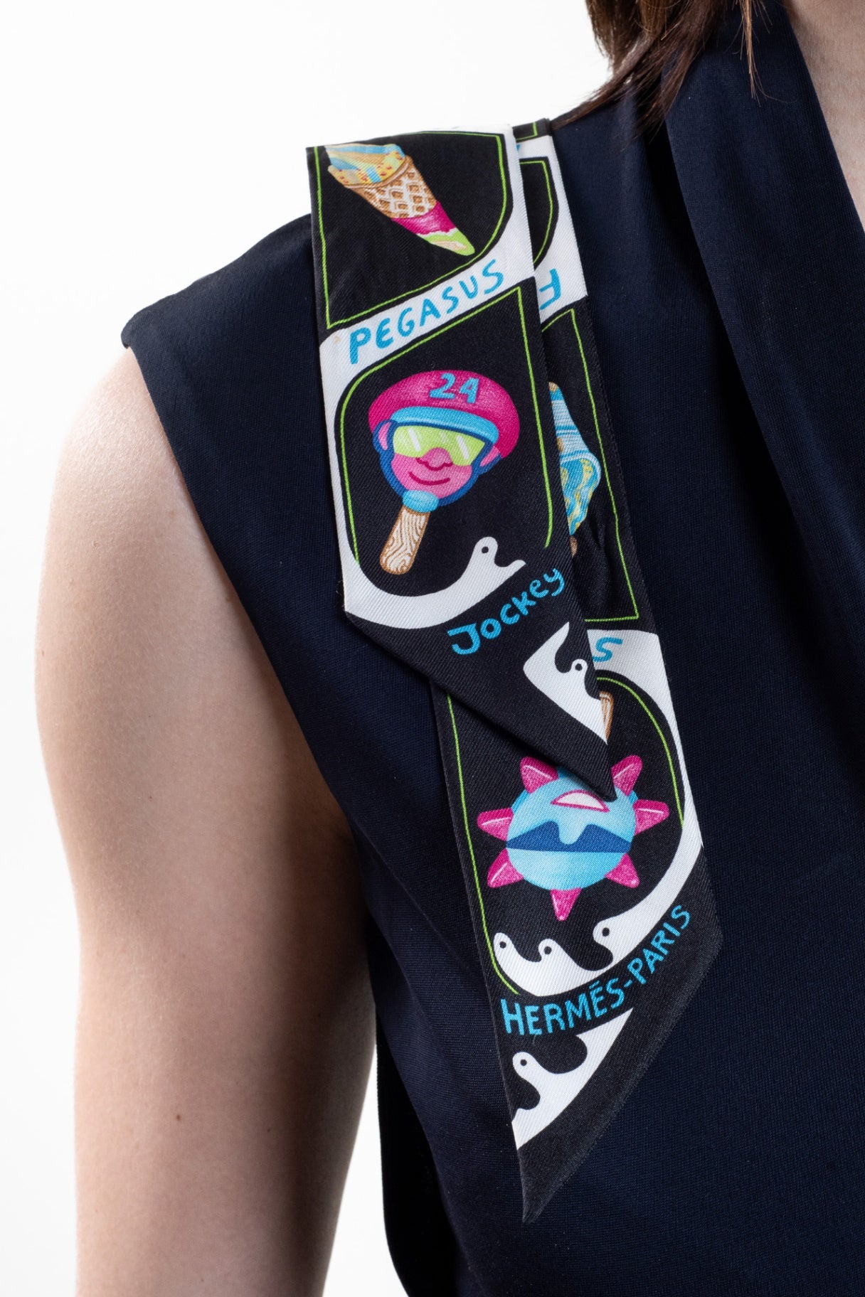 Black Multi Funny Ice Cream Twilly Scarf