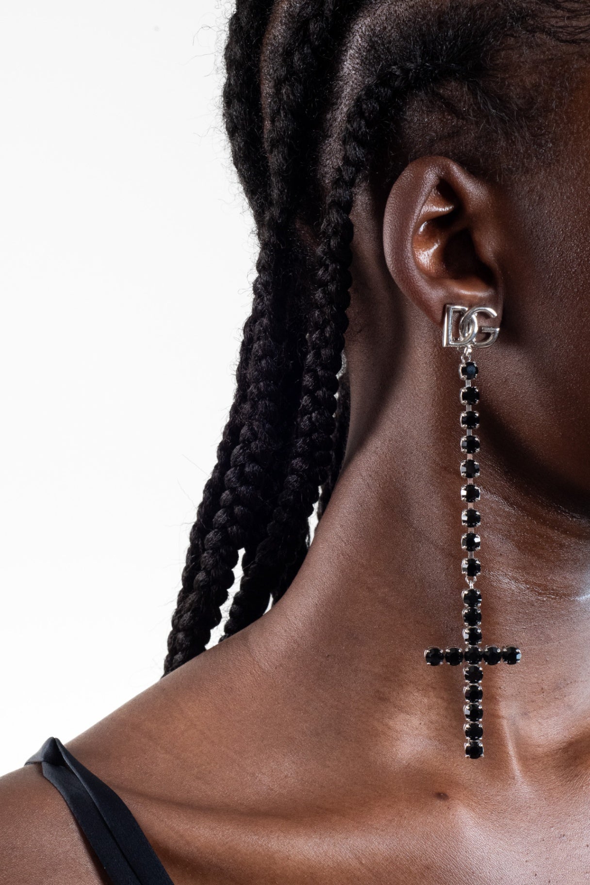 Kim Long Rhinestone Detailed Cross Earrings