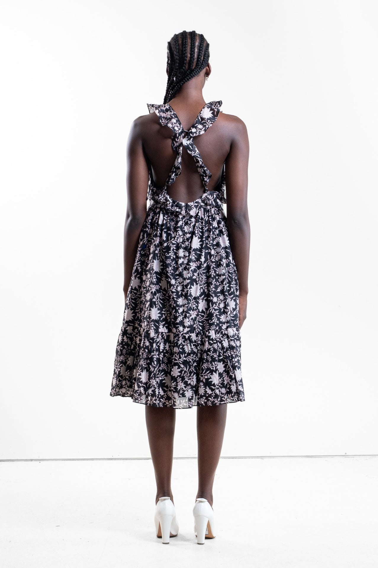 Black with White Floral Wilda Dress