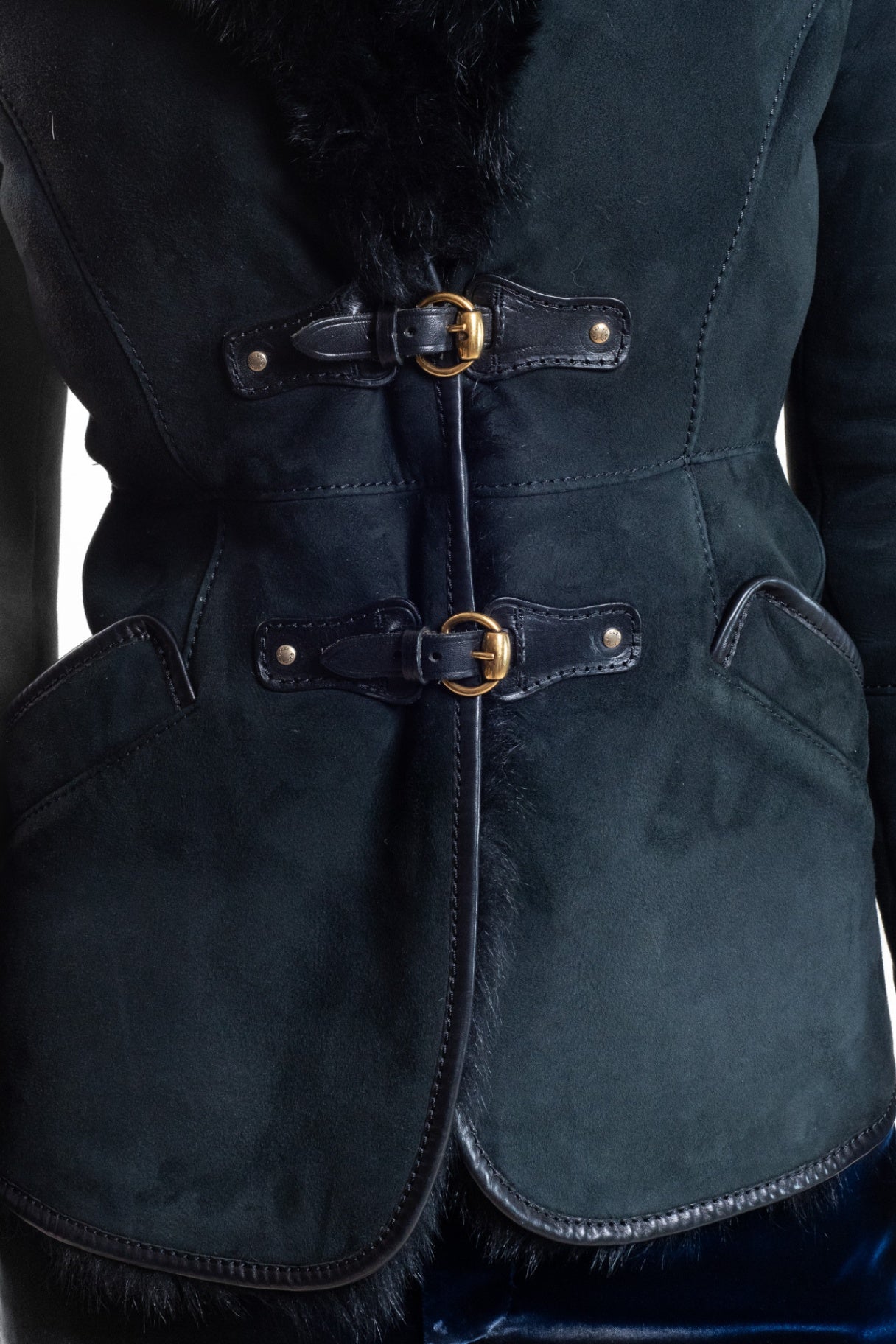 Vintage Black Fur Buckle Jacket