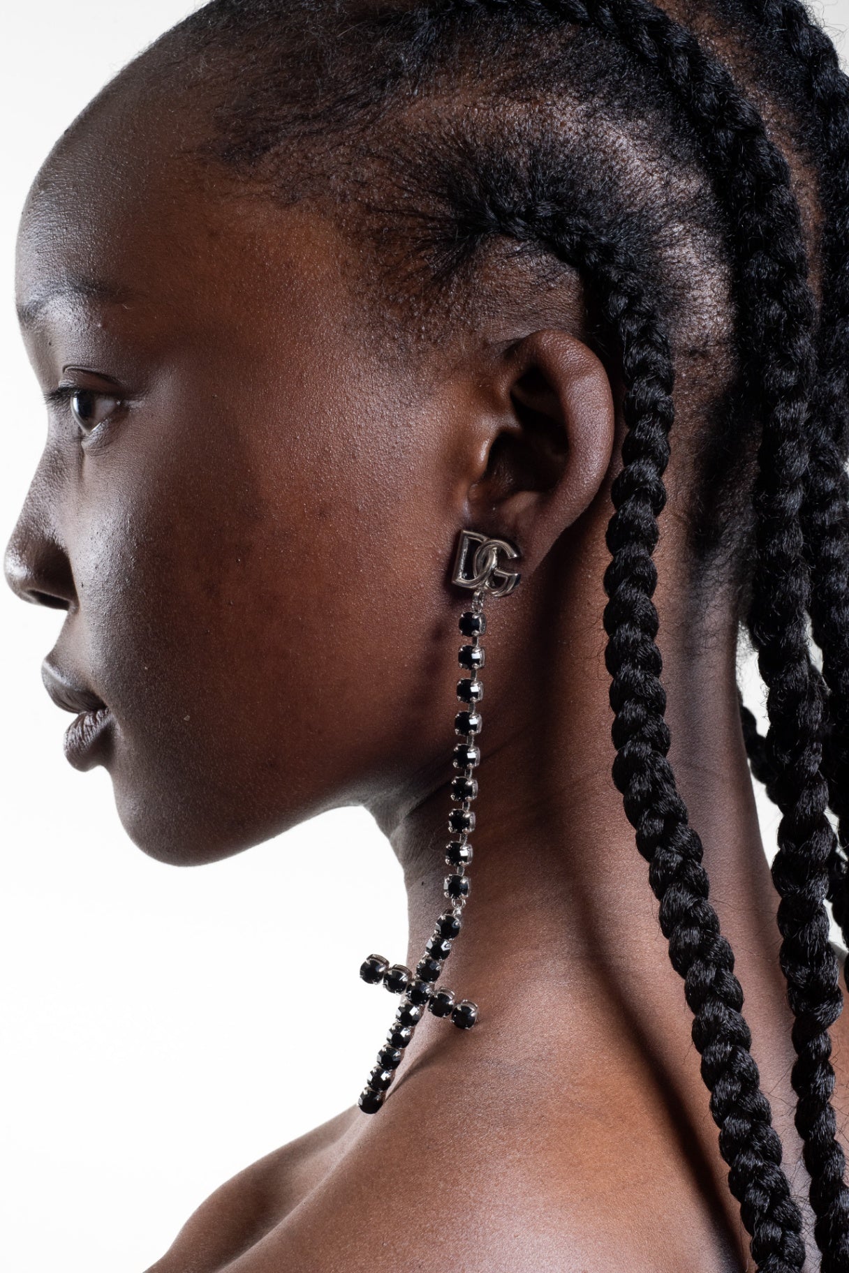 Kim Long Rhinestone Detailed Cross Earrings