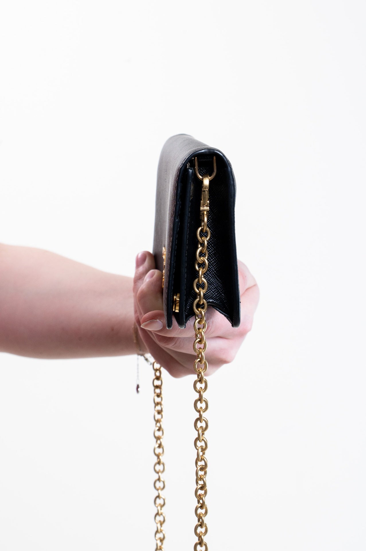 Black Saffiano Wallet on Chain Crossbody Bag