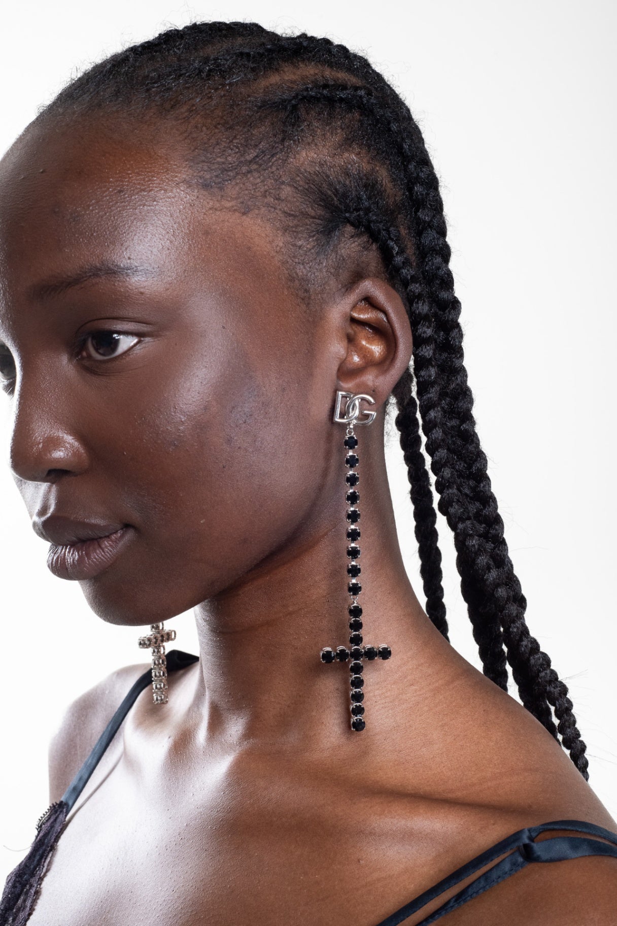 Kim Long Rhinestone Detailed Cross Earrings