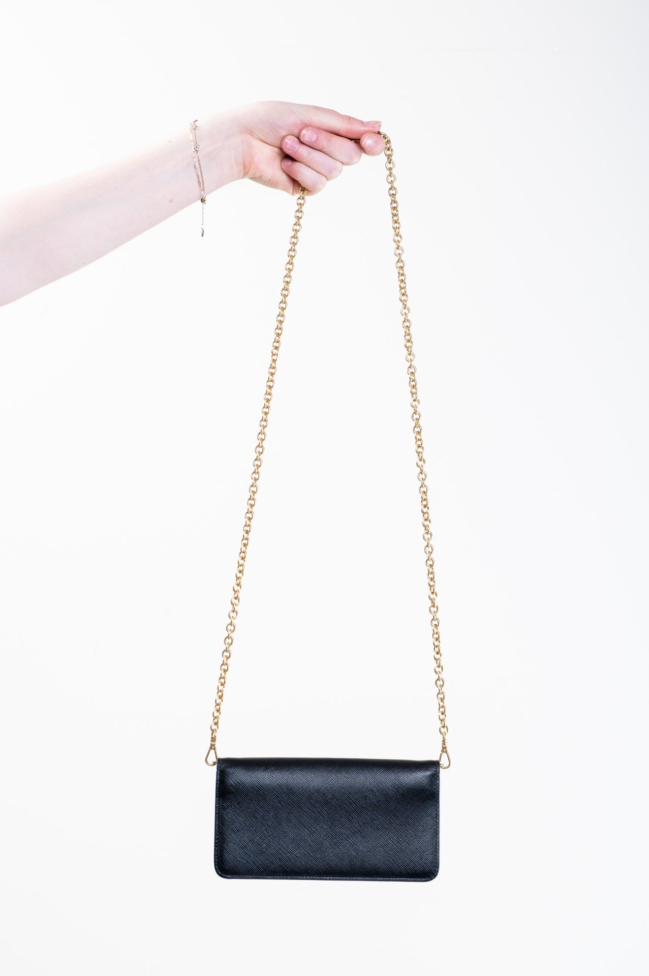 Black Saffiano Wallet on Chain Crossbody Bag