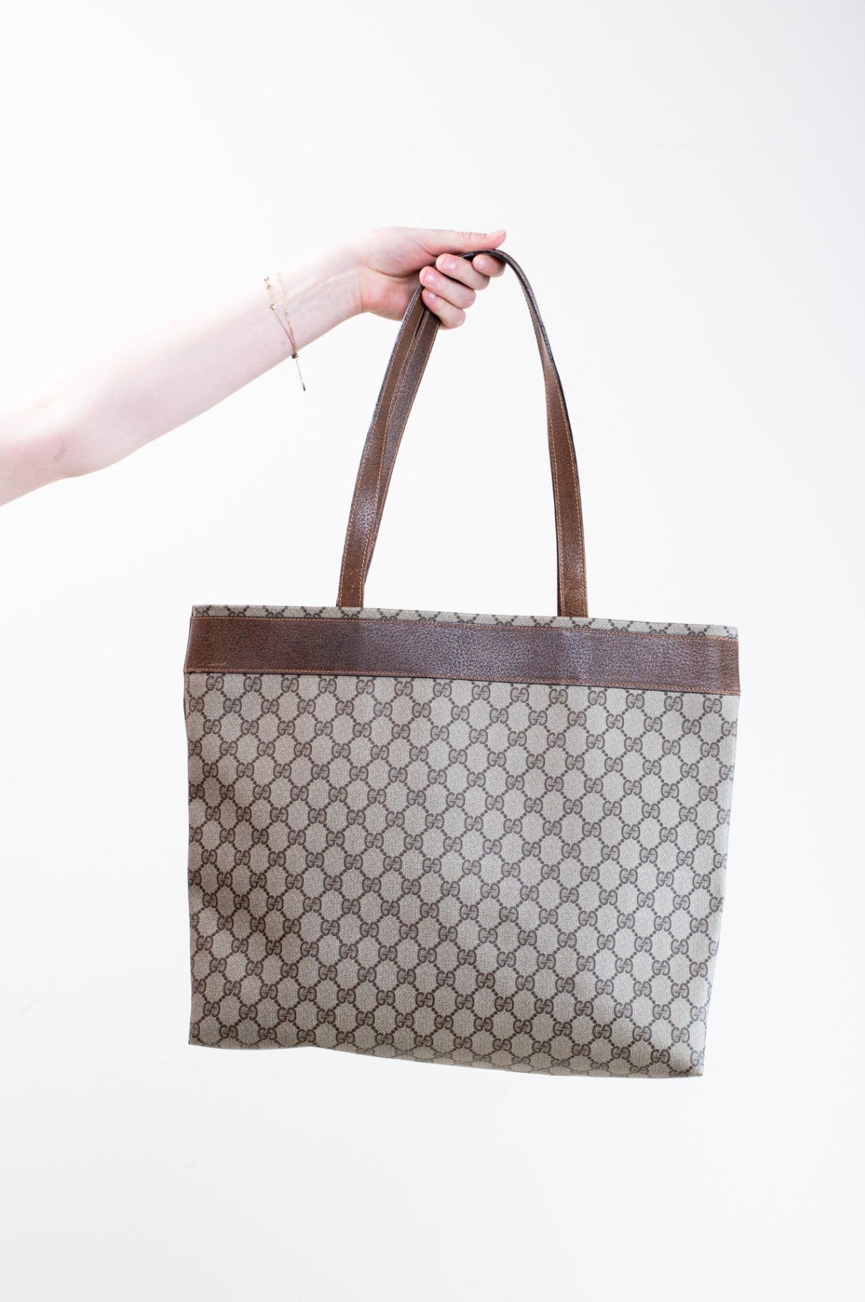 Vintage GG Printed Canvas Leather Shoulder Tote Bag