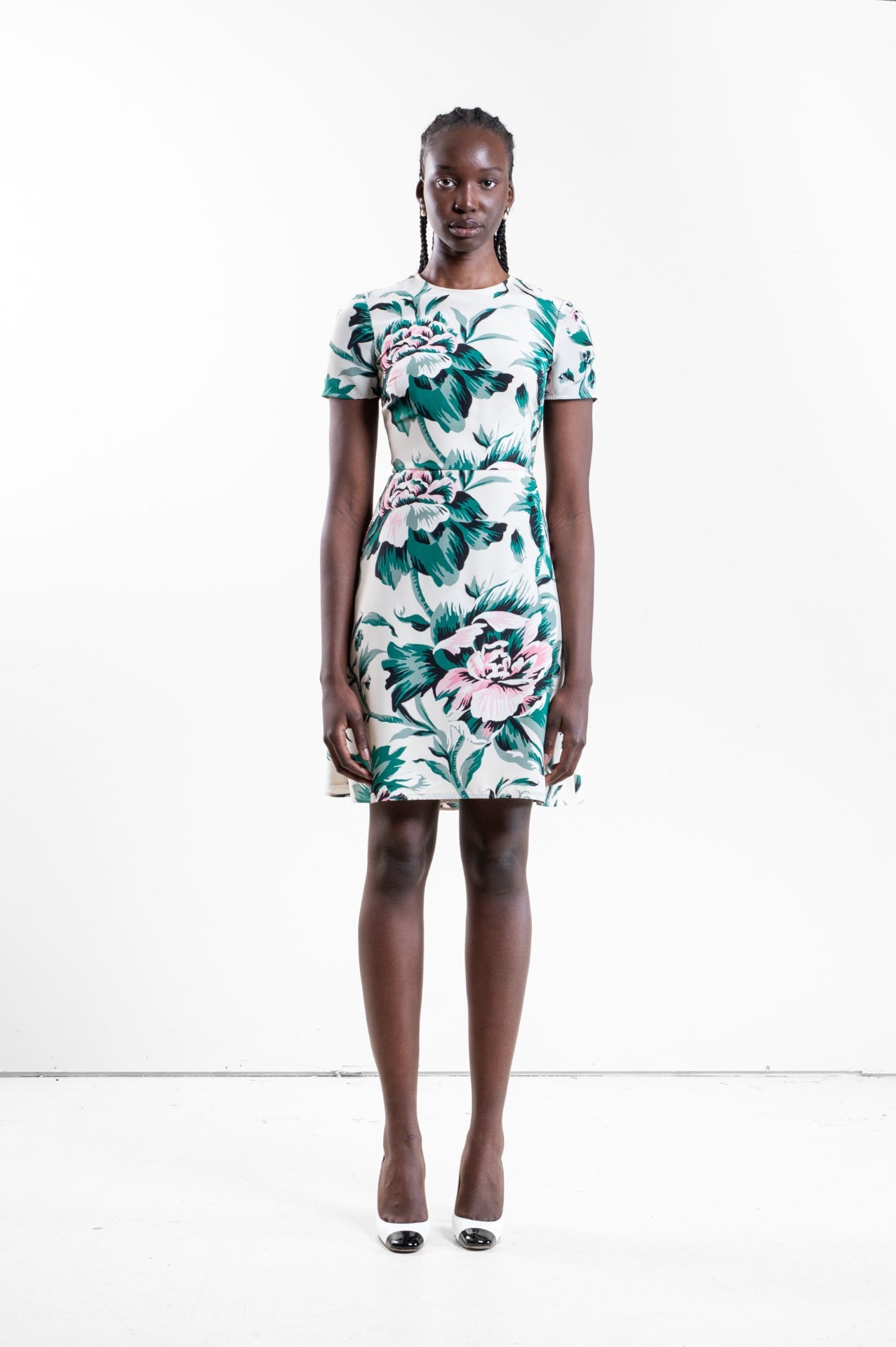 Peony Rose Print Silk A-line Dress chdup