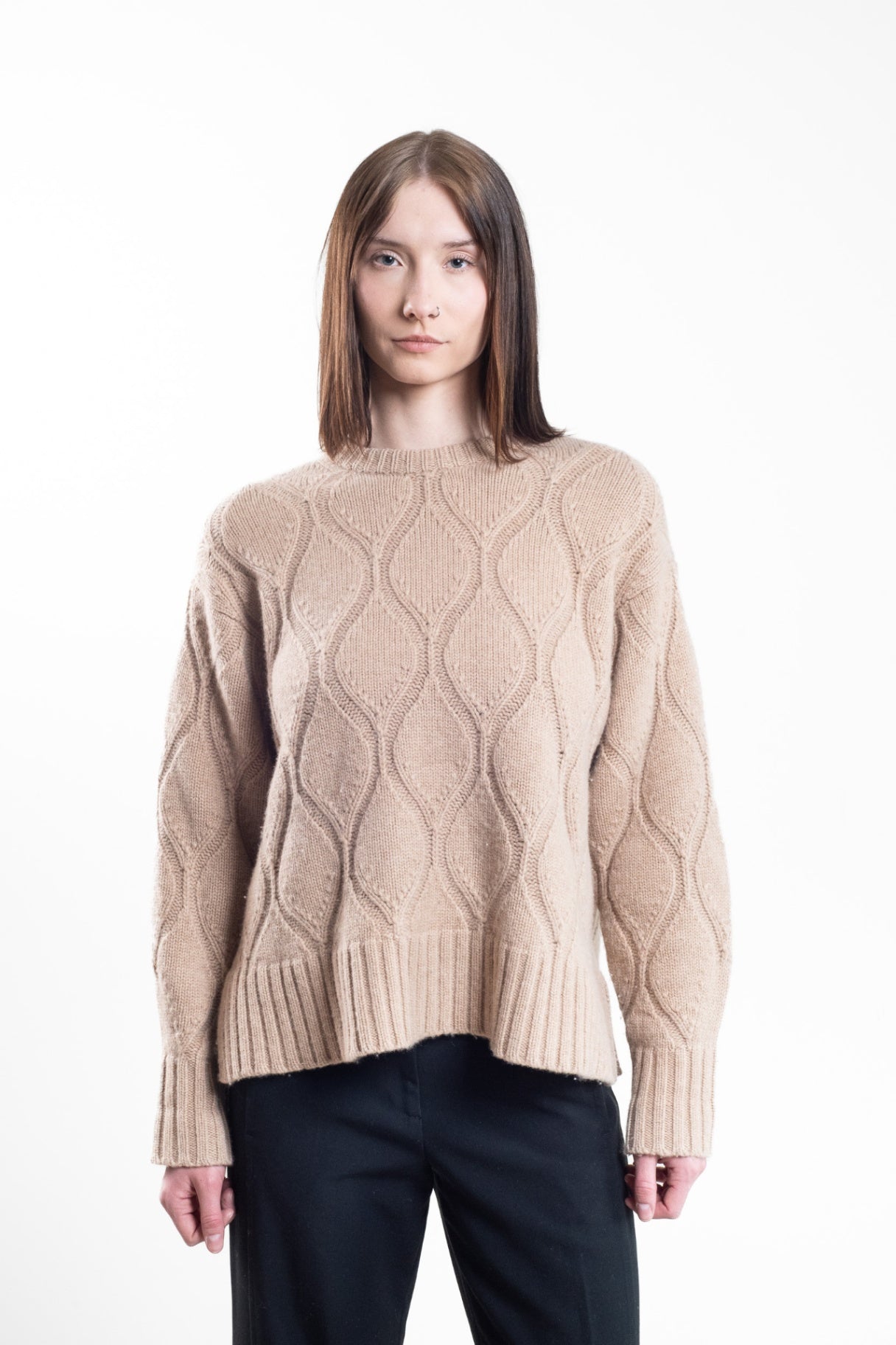 Camel Cozy Crew Wavy Cashmere Sweater