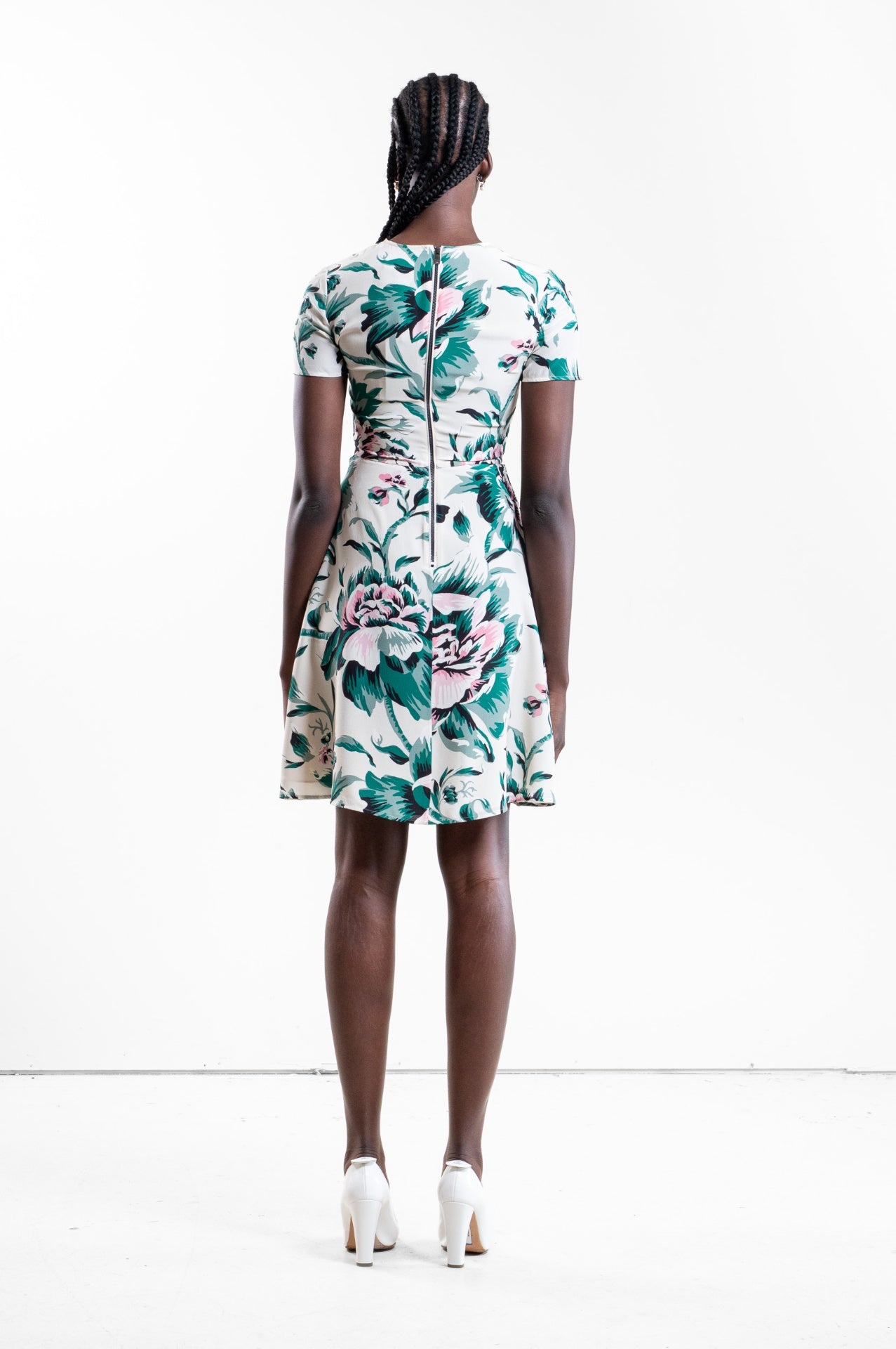 Peony Rose Print Silk A-line Dress chdup