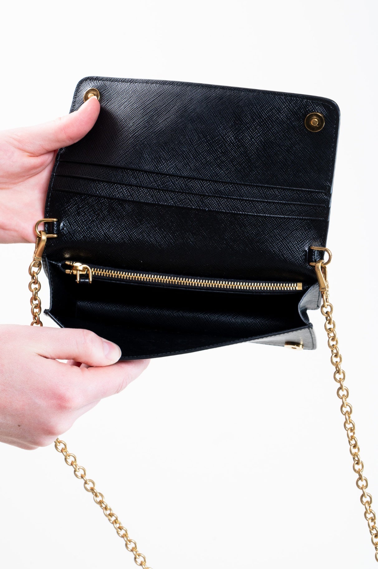 Black Saffiano Wallet on Chain Crossbody Bag