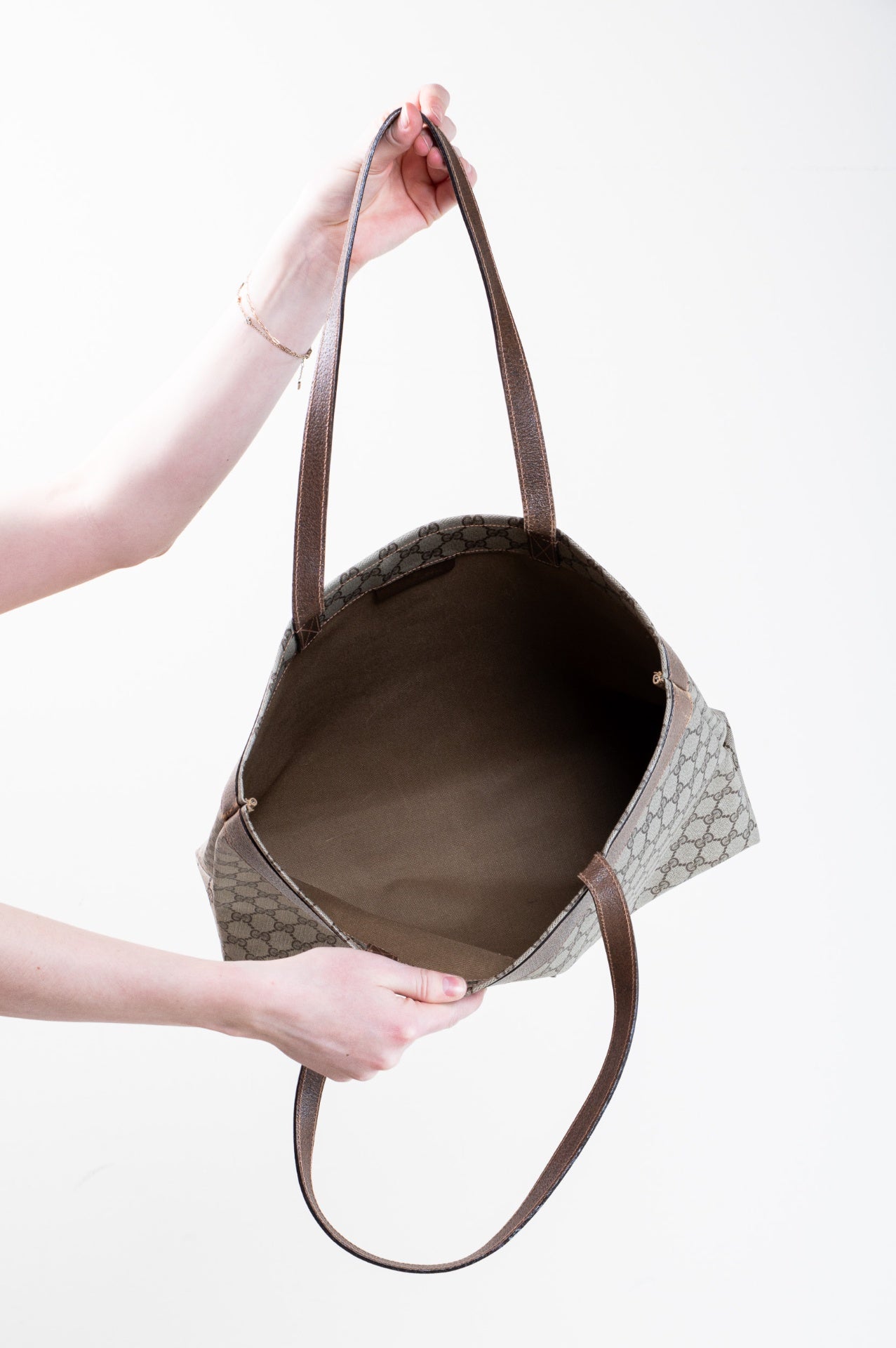 Vintage GG Printed Canvas Leather Shoulder Tote Bag