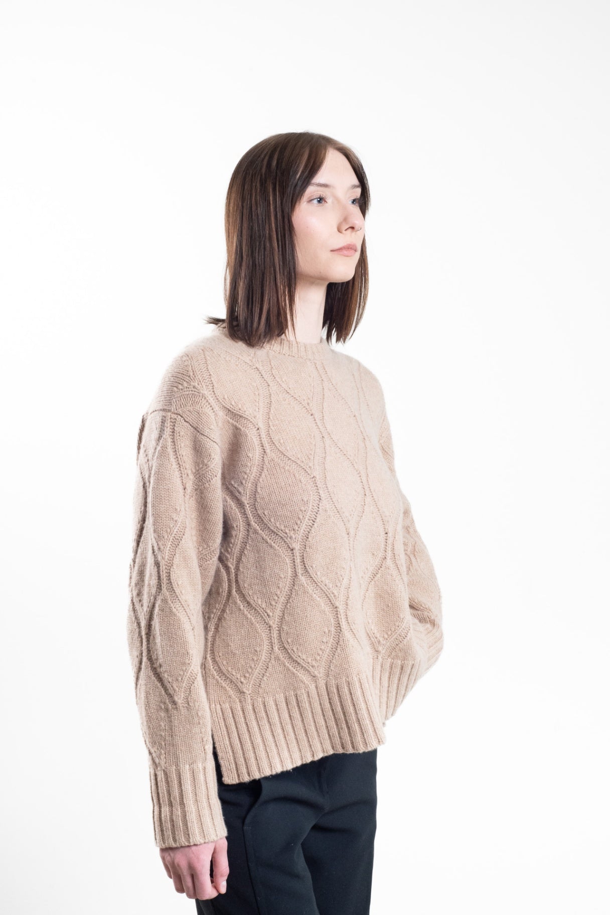 Camel Cozy Crew Wavy Cashmere Sweater