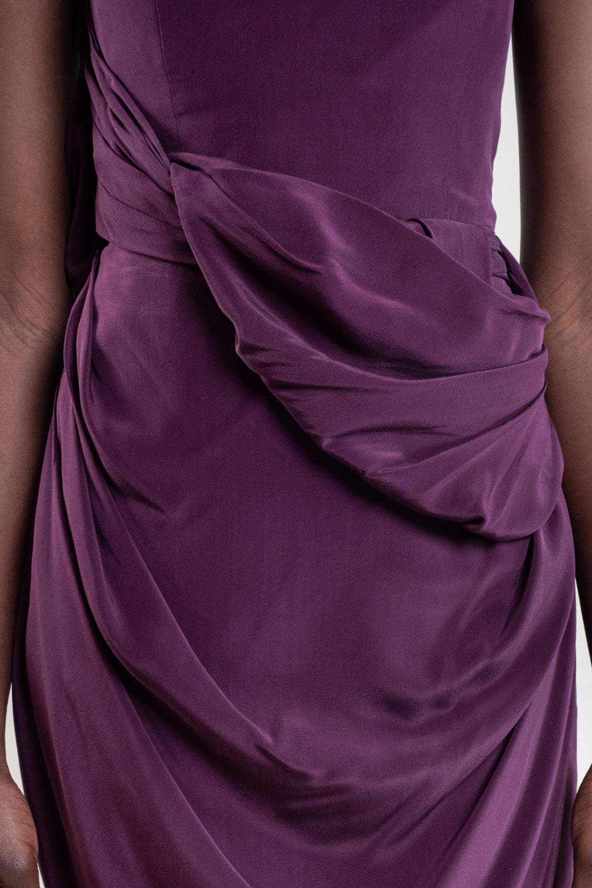 Burgundy One Shoulder Silk Dress