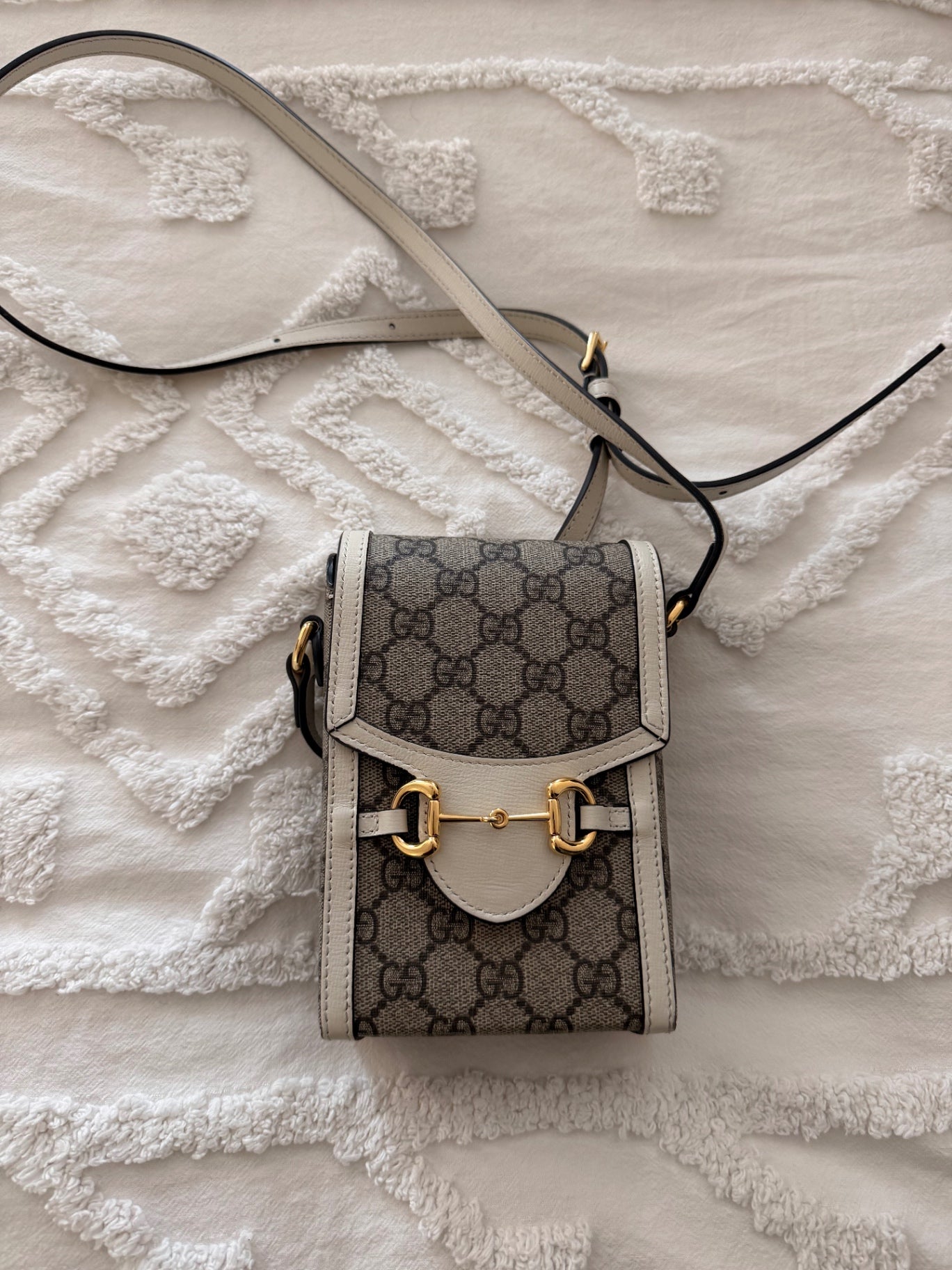 White & Monogram Mini Horsebit Crossbody Bag