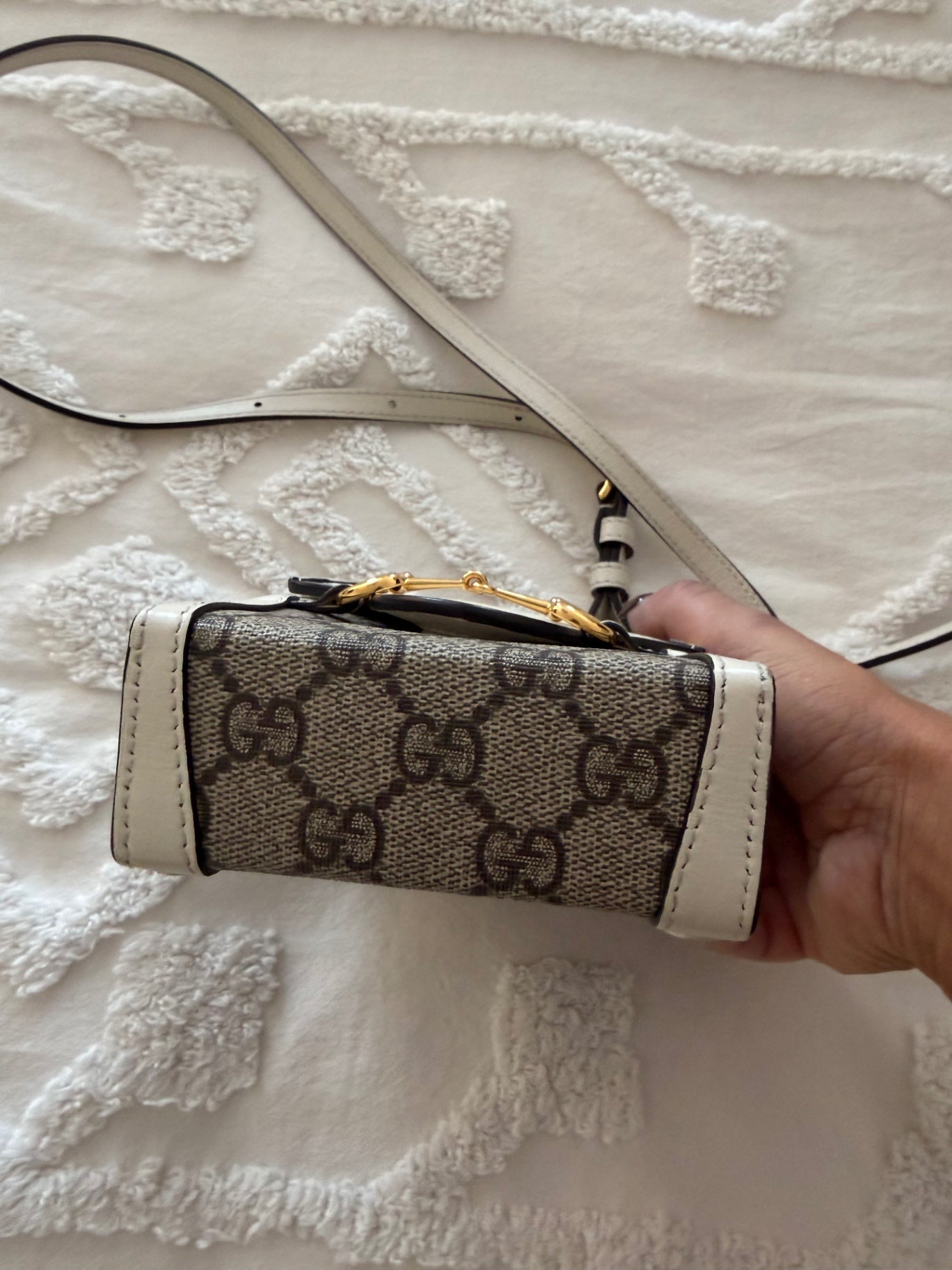 White & Monogram Mini Horsebit Crossbody Bag