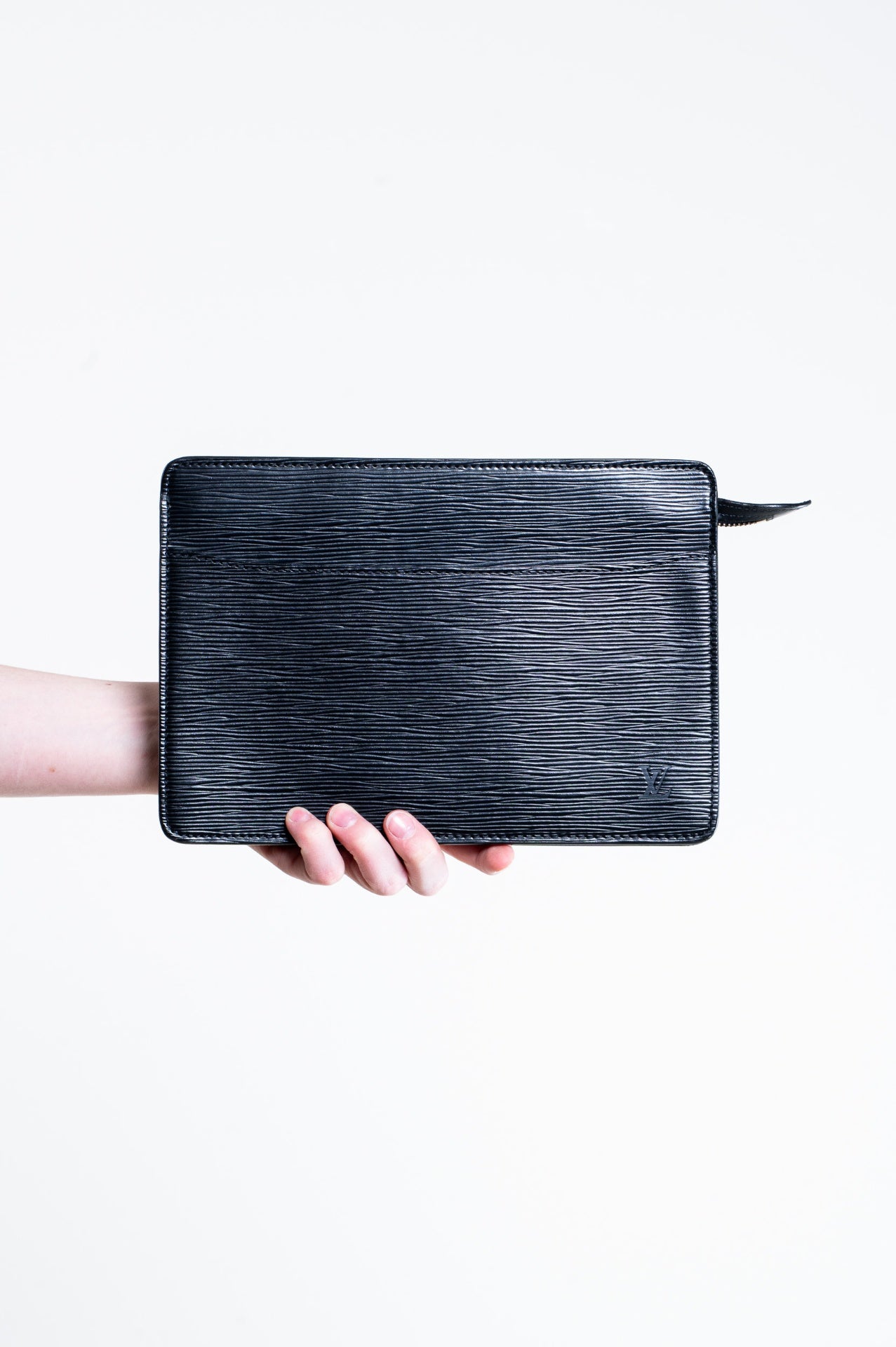 Black Epi Leather Zip Pouch