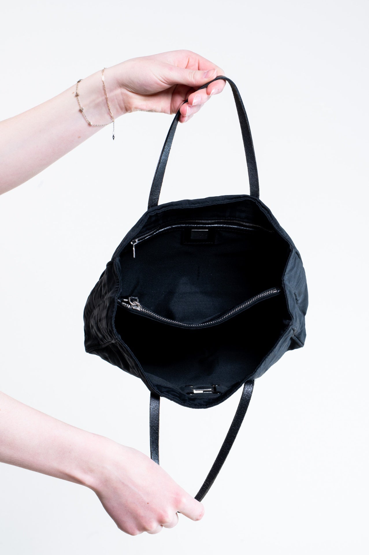 Black Vintage Silver FF Canvas Tote