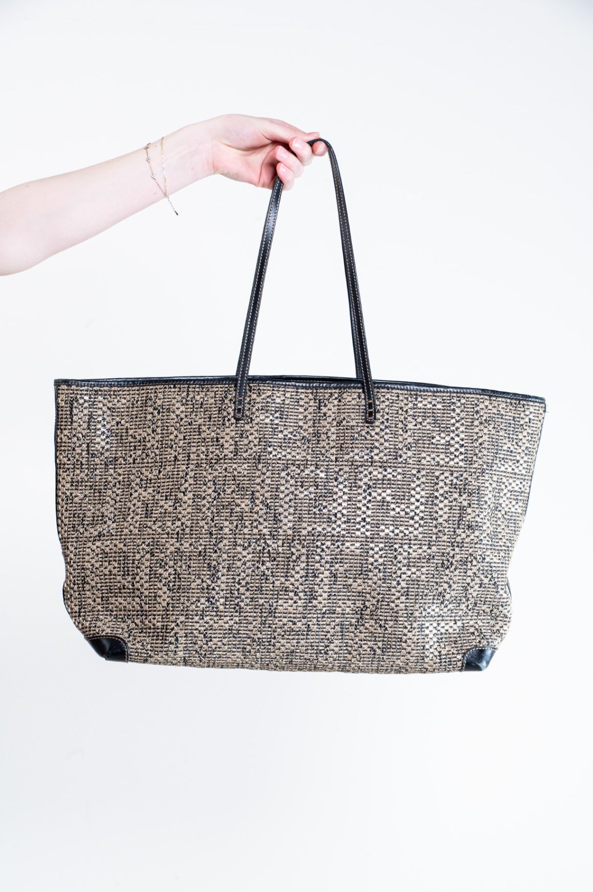 Brown and Black FF Leather Canvas Tote