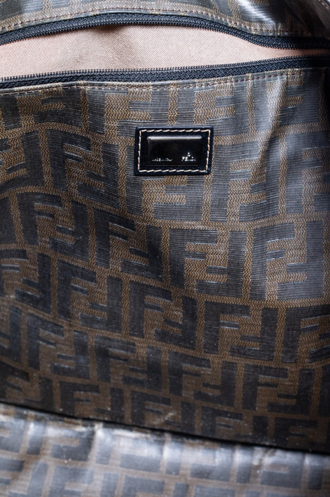 Brown and Black FF Leather Canvas Tote