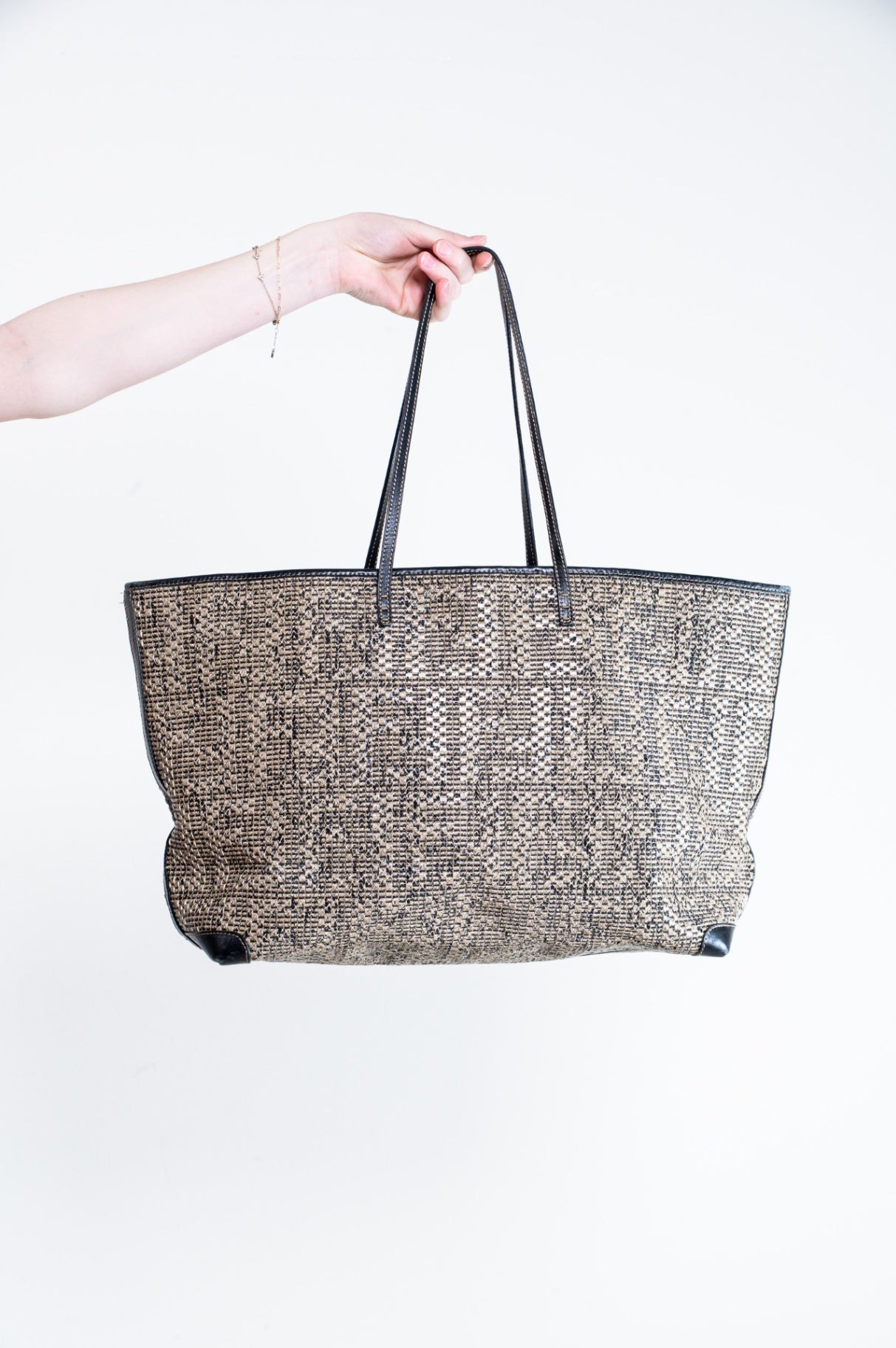 Brown and Black FF Leather Canvas Tote