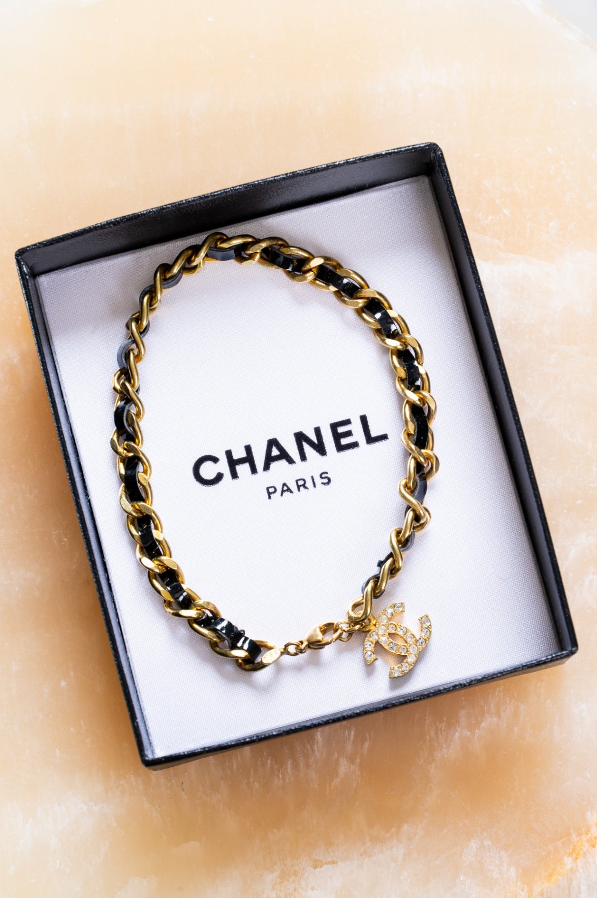 Vintage 90's Gold CC + Black Patent leather Anklet/Choker
