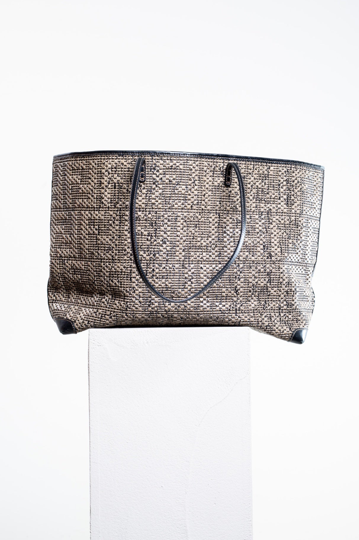 Brown and Black FF Leather Canvas Tote