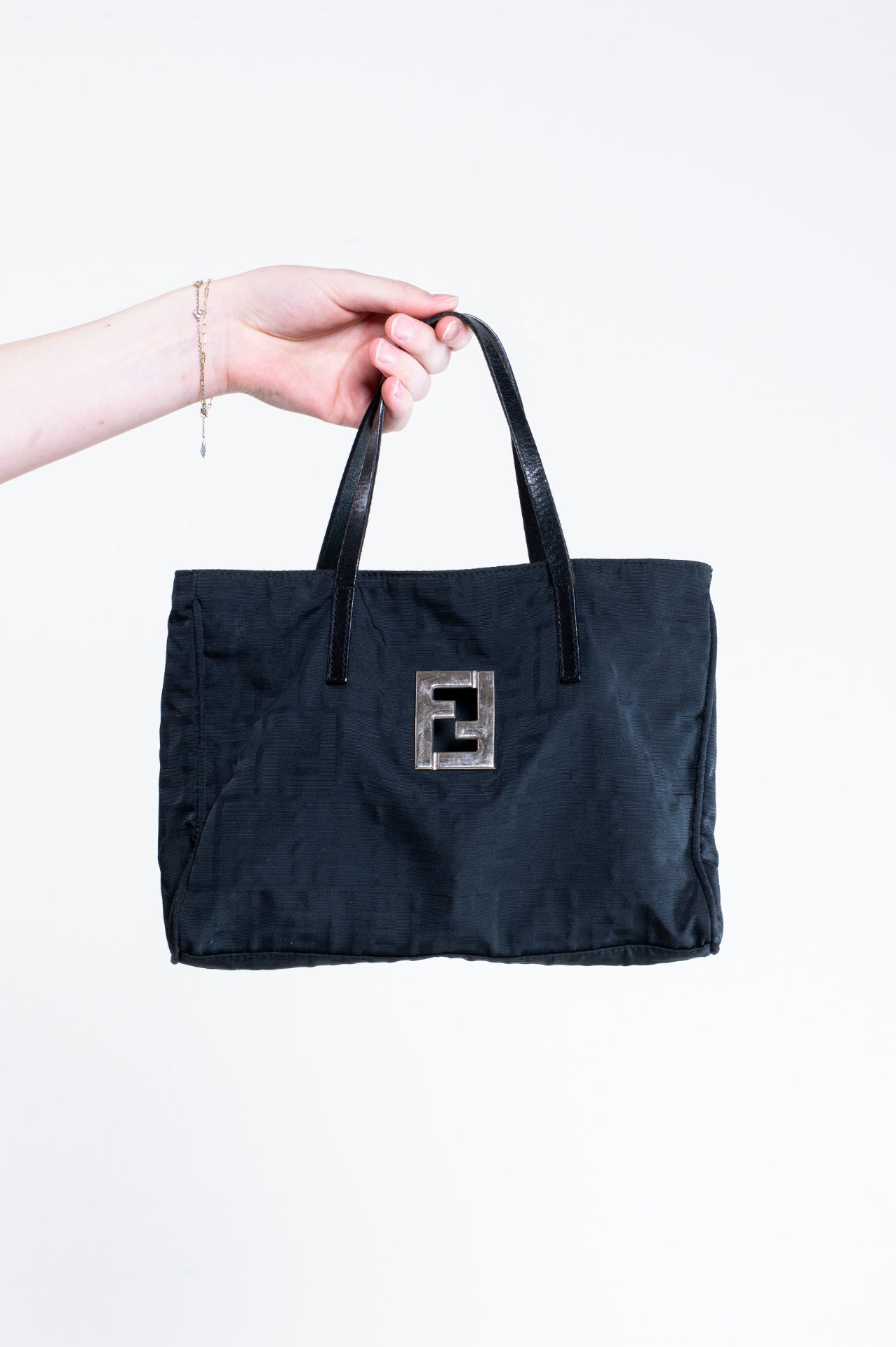 Black Vintage Silver FF Canvas Tote