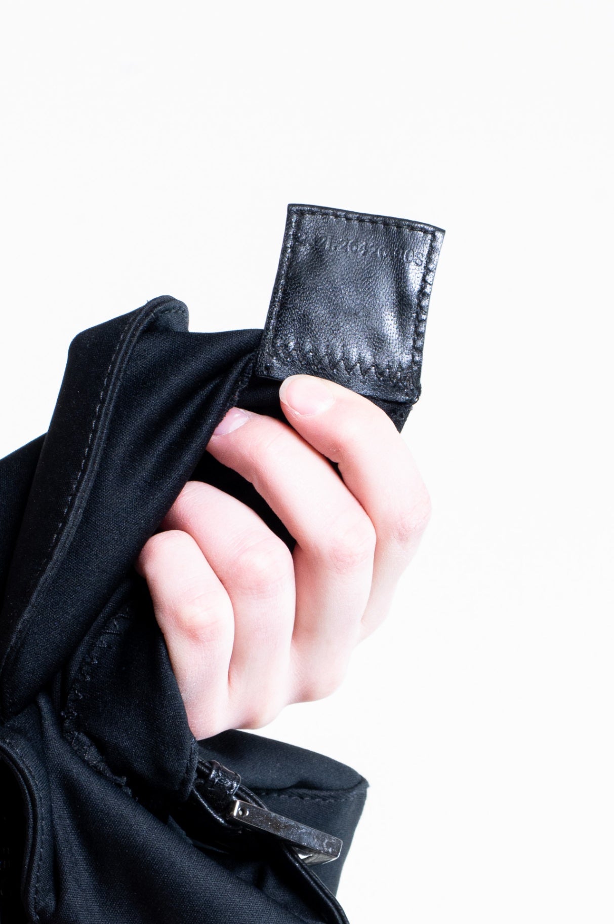 Black Fabric Baguette Bag with Leather