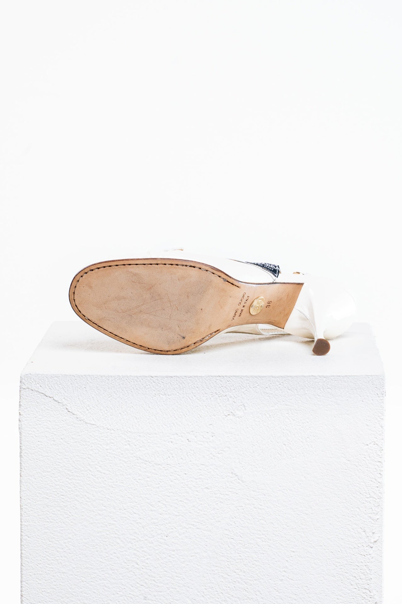Cream Loafer Toe Slingback Low Heel