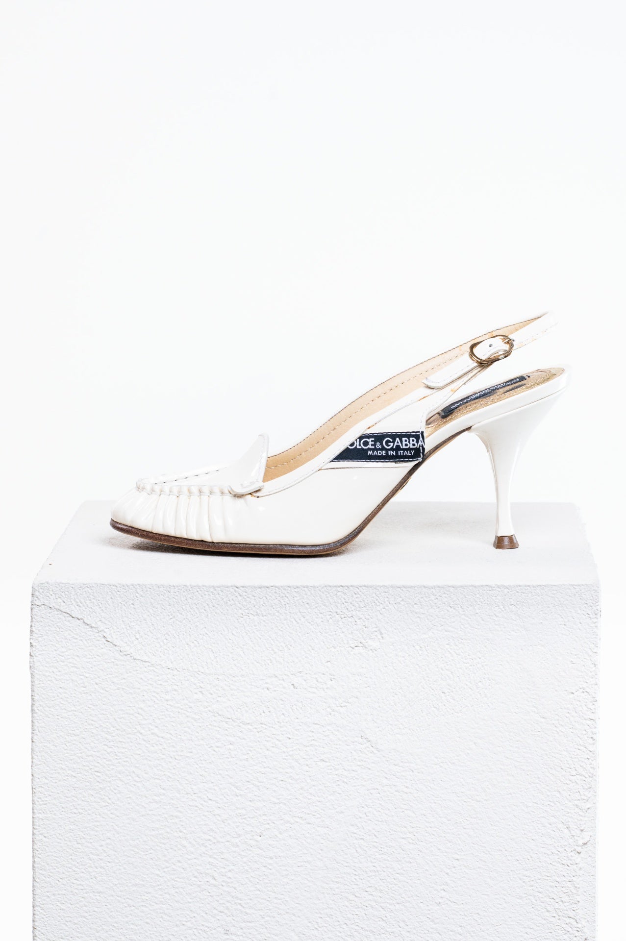 Cream Loafer Toe Slingback Low Heel