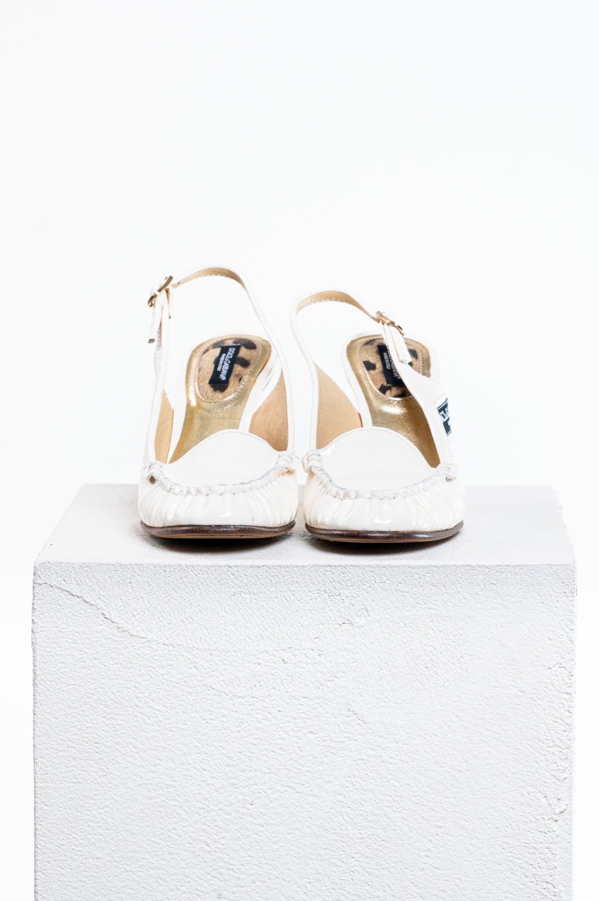 Cream Loafer Toe Slingback Low Heel