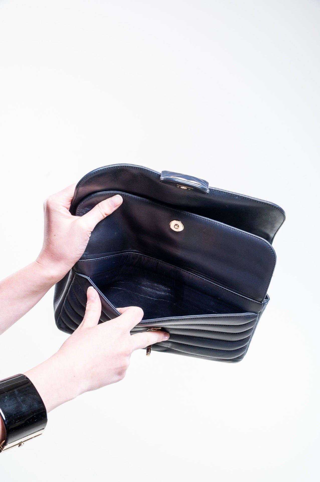 Midnight Blue Horizontal Quilt Flap Shoulder Bag